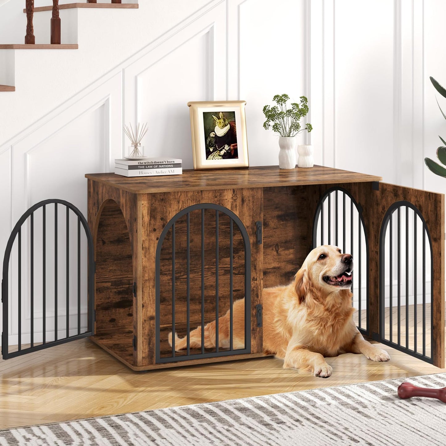 Wooden Dog Crate Furniture Indoor Kennel End Table TV Stand