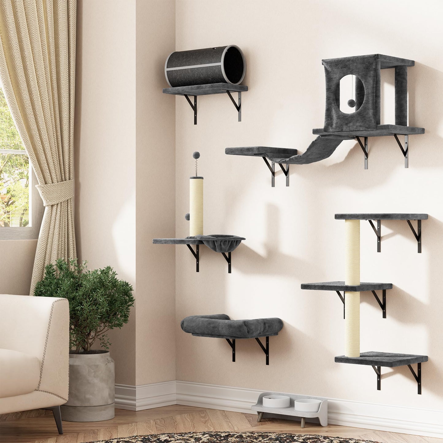 Wall Mounted Cat Climber Set Tree Bridge Steps Scratcher