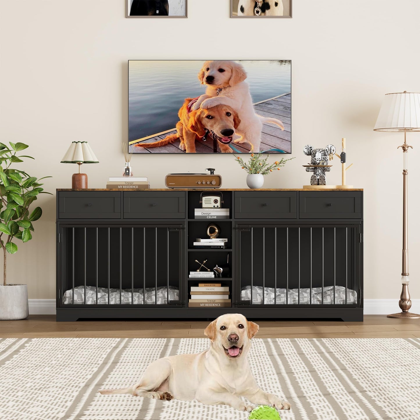 Dog Crate Indoor Kennel with Storage Drawers Shelves