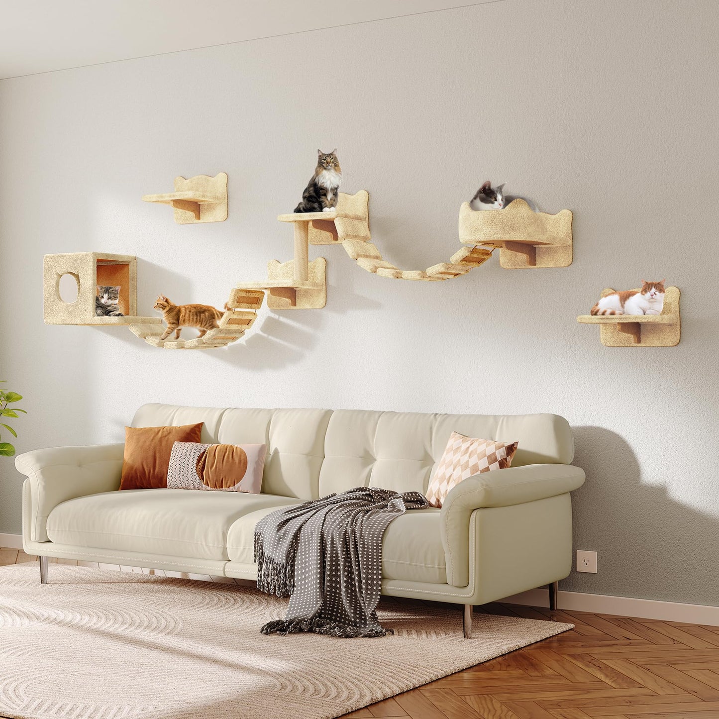 Wall Mounted Cat Shelves Furniture Set Plush Climbing Perches