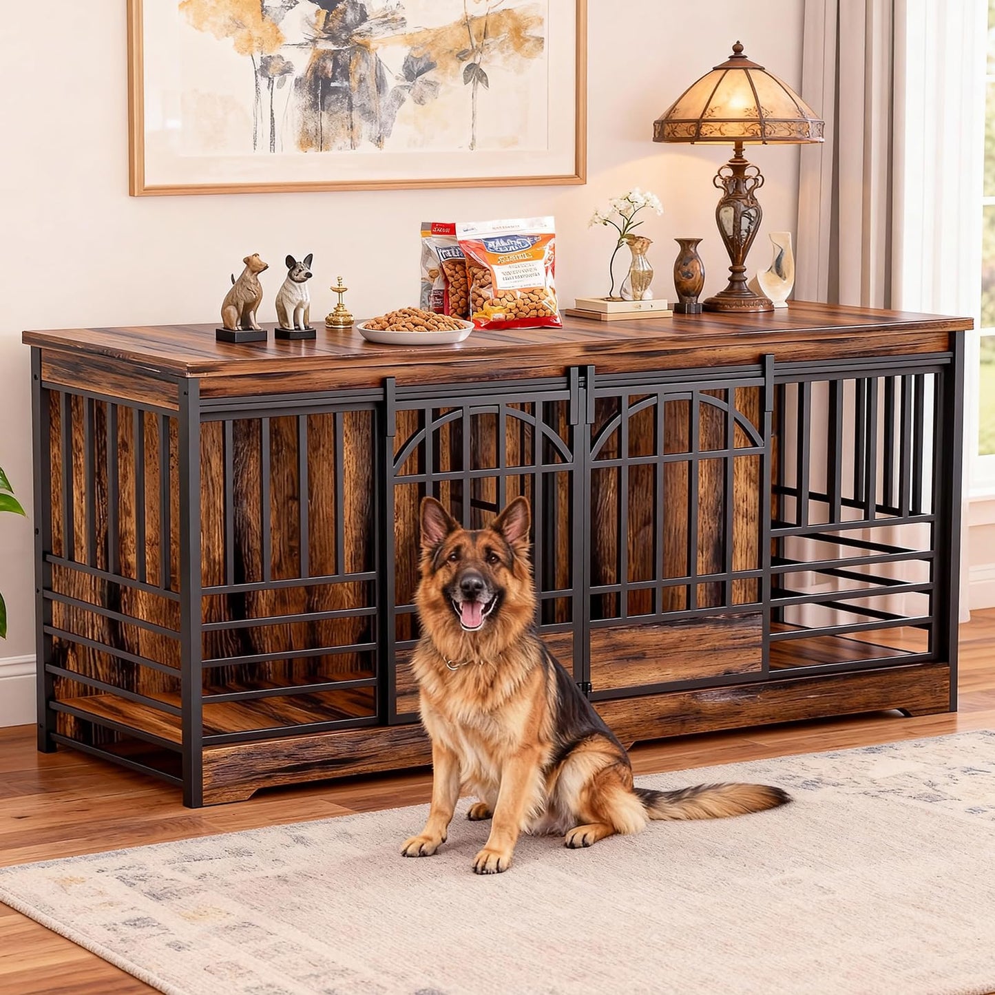 Double Dog Crate Furniture XL Indoor Kennel Divider TV Stand