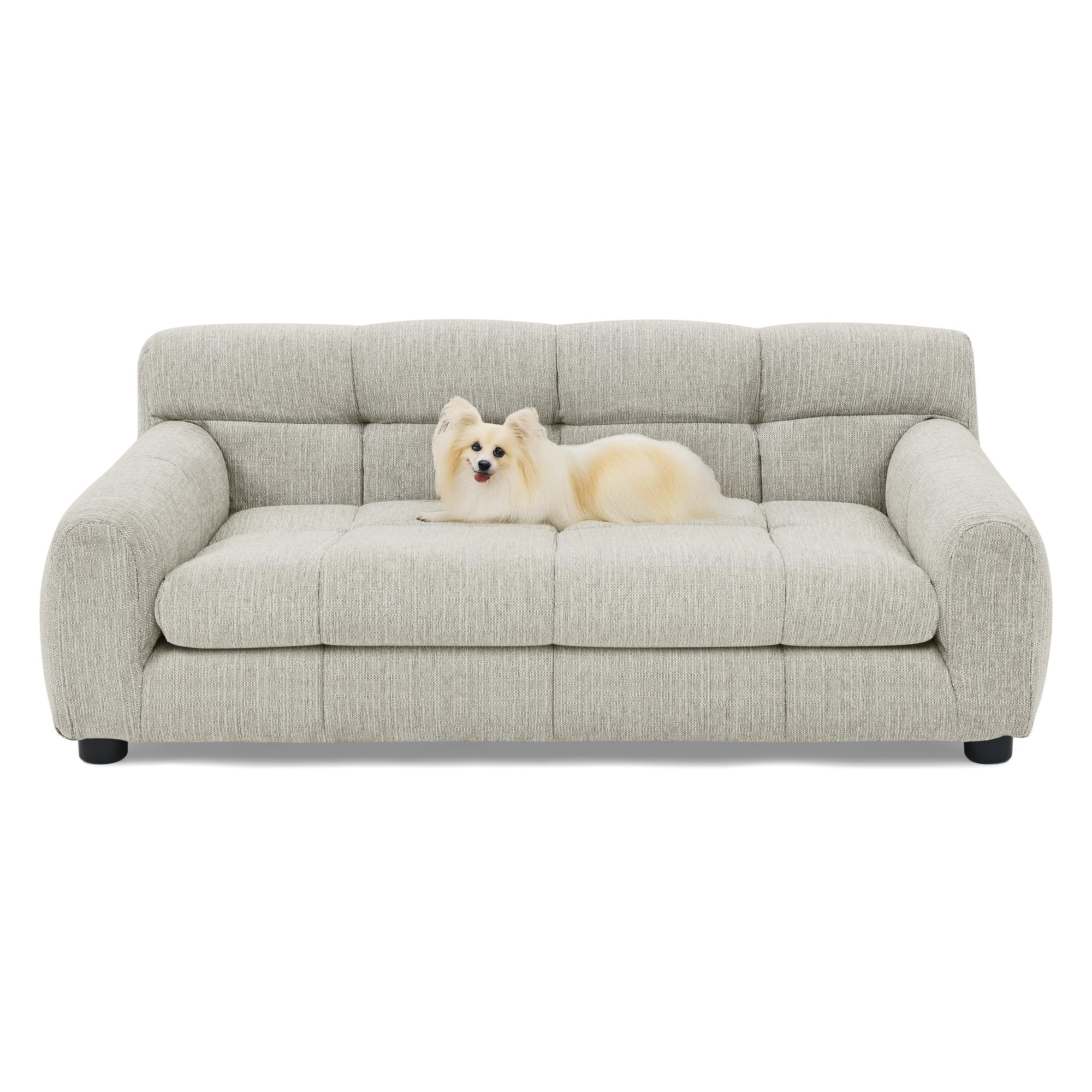 38" Large Dog Sofa Bed, Elevated Dog Bed with Backrest and Armrests, Soft Memory Foam Couches for Large and Medium-Sized Pets, Durable Linen Pet Couch Furniture, Beige