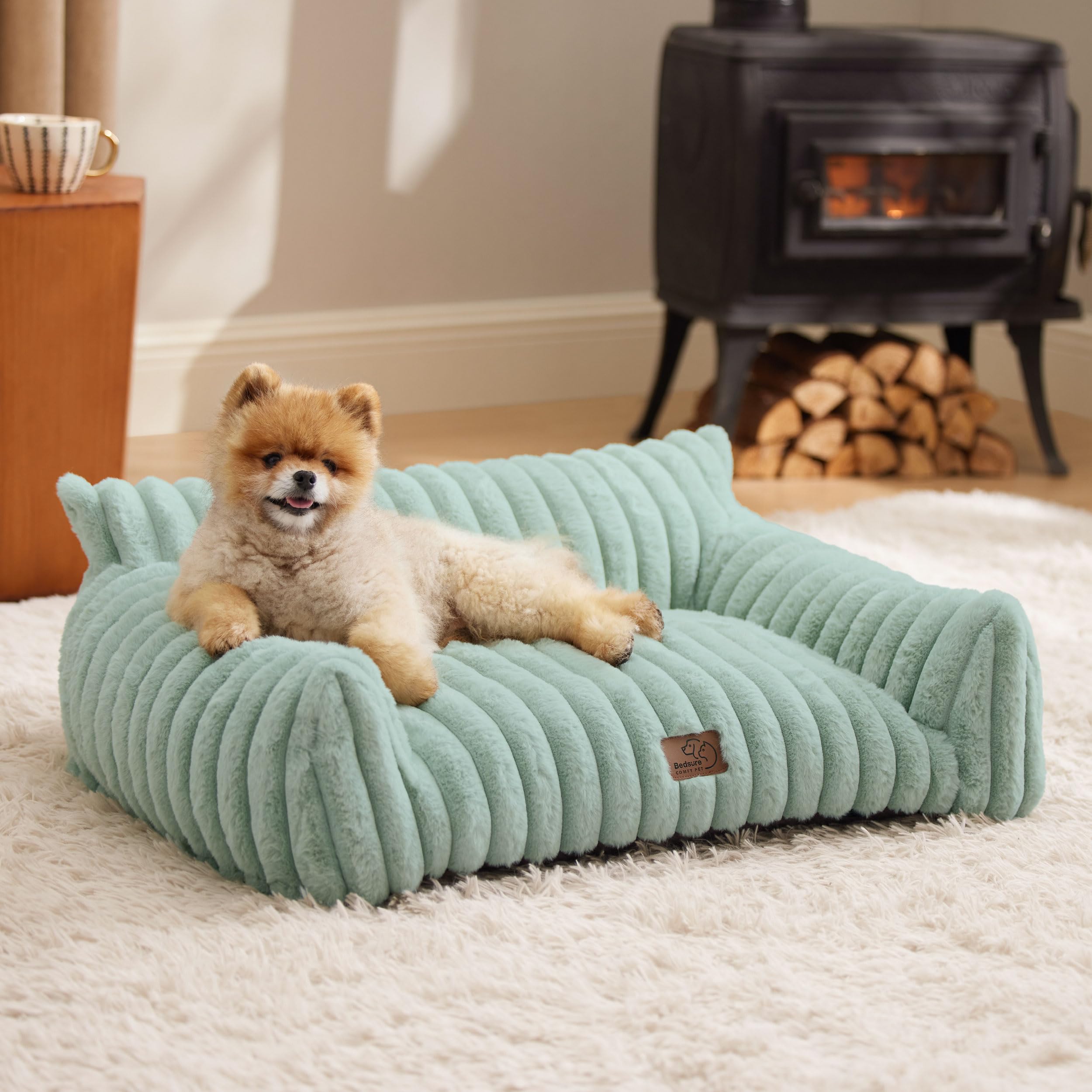 Bedsure Cute Pet Couch - Fluffy Cat Sofa with Premium Soft Corduroy Fleece, Fuzzy Pet Couch Bed with Removable Washable Cover, Supportive Cat Chair