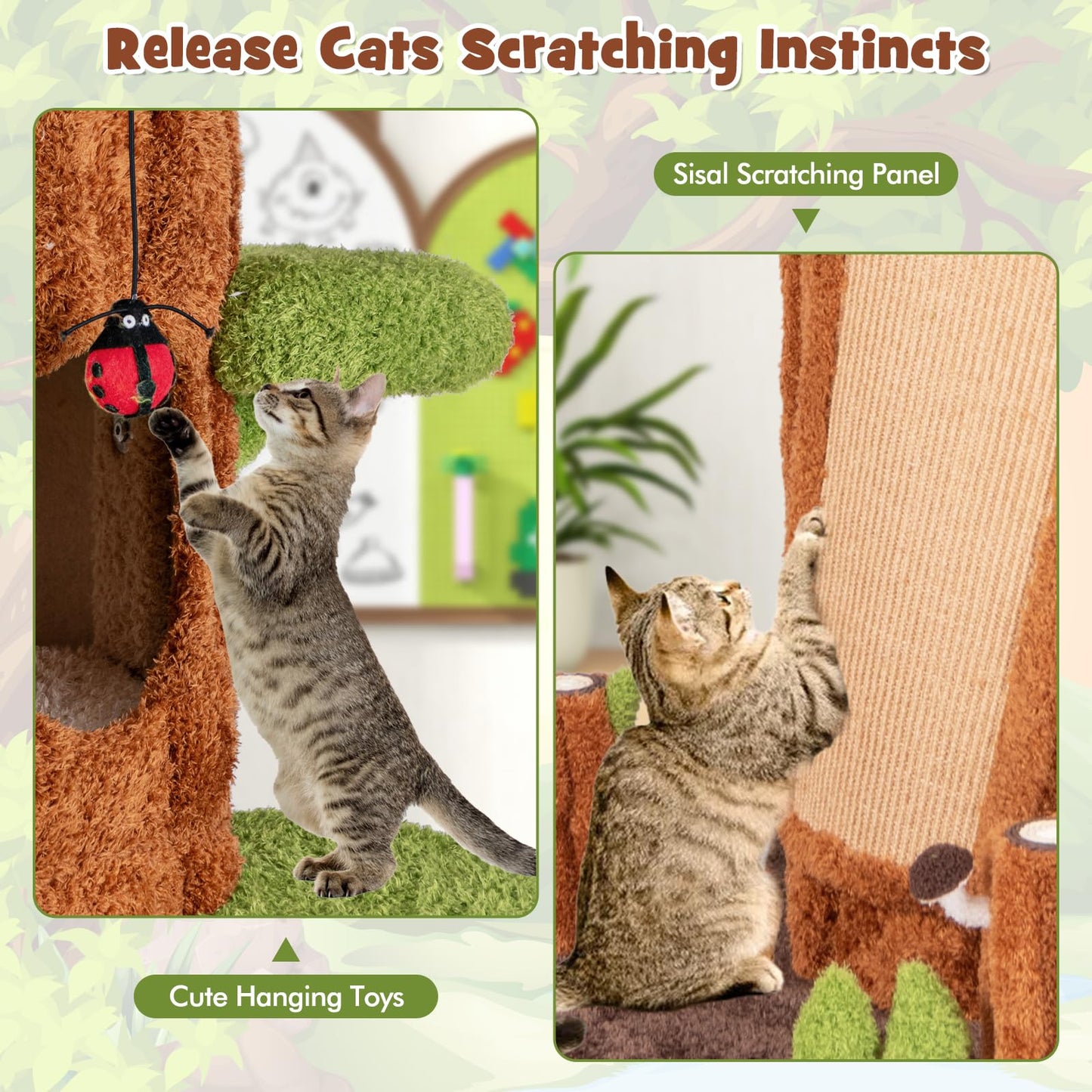 Tall Cat Tree Tower Sisal Scratching Condo Hanging Toys Indoor
