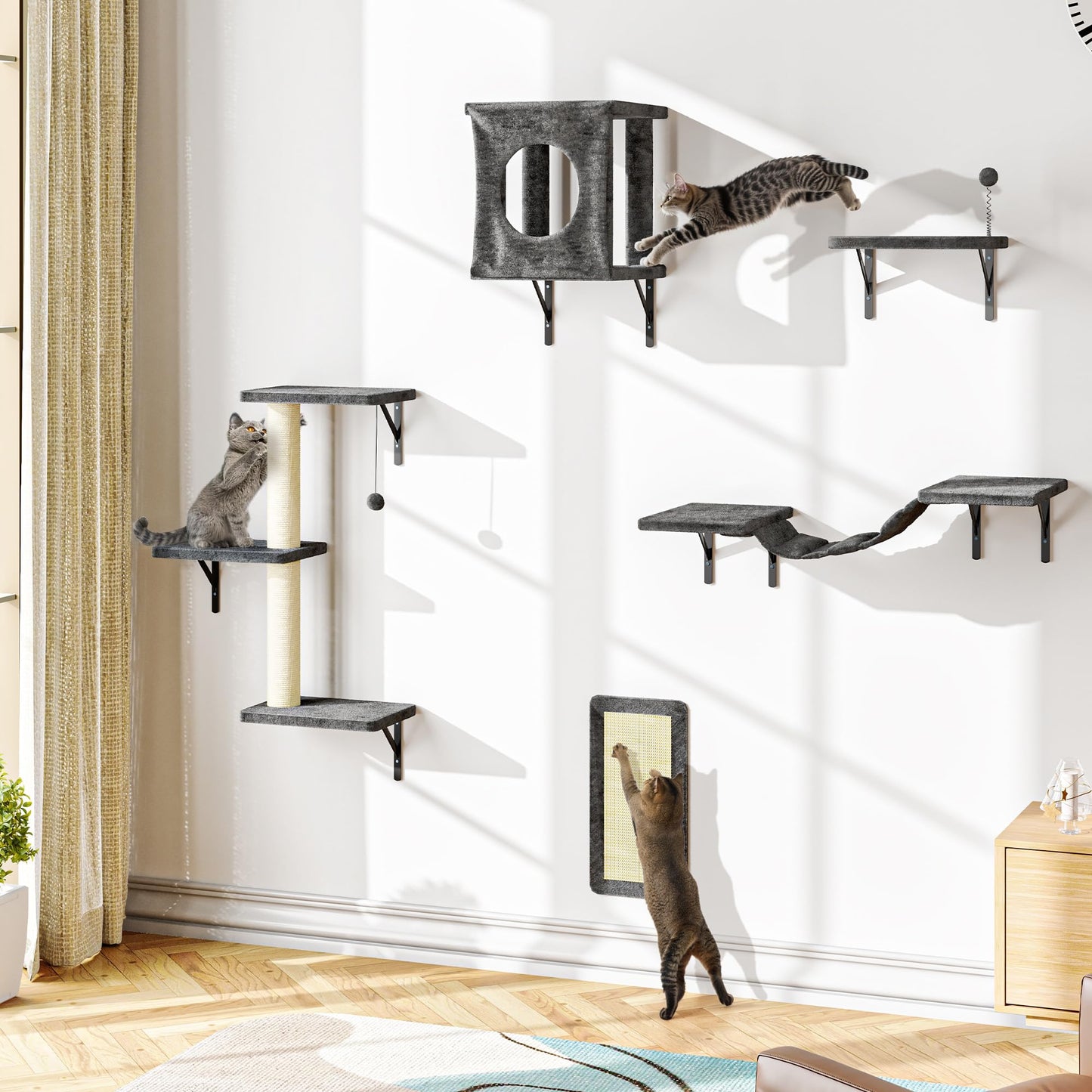 Wall Mounted Cat Climber Set Tree Bridge Steps Scratcher