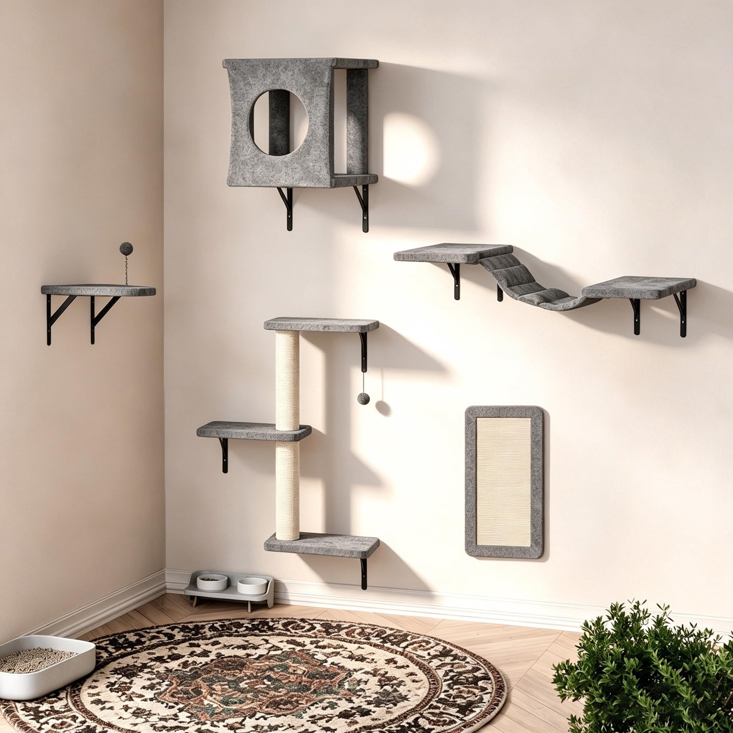 Wall Mounted Cat Shelves Furniture Set Climbing Perches