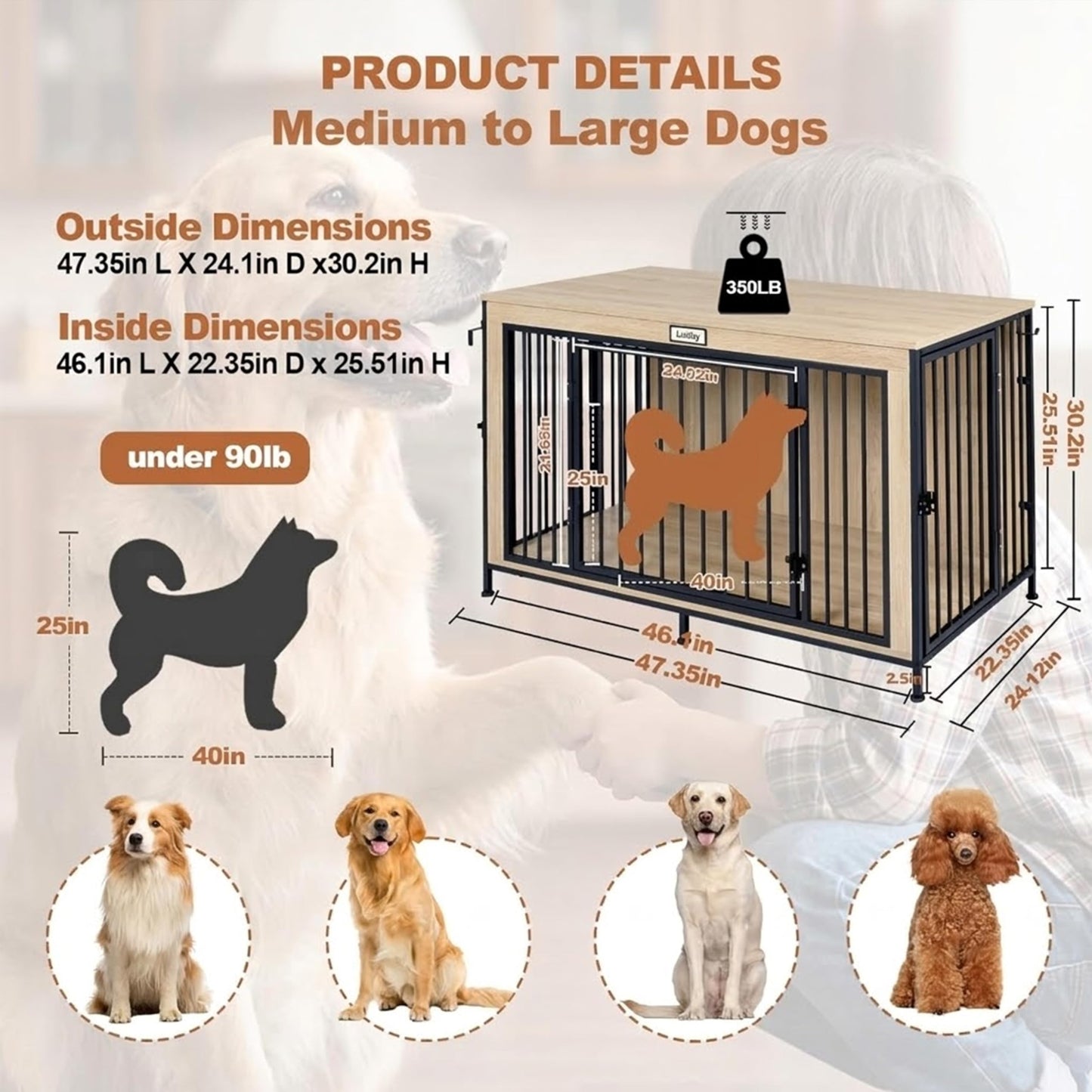 Dog Crate Furniture End Table Wooden Indoor Kennel
