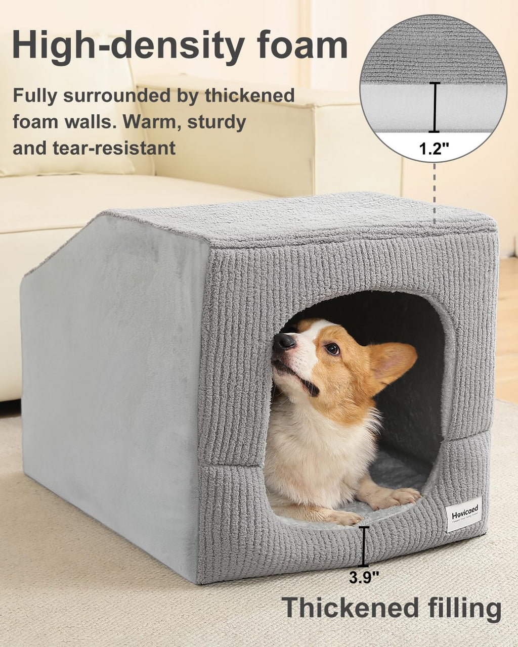 Hovicaed Indoor Dog House for Extra Large Medium Small Sized Dogs - Washable Removable Cushion and Cover Pet Orthopedic Dog Bed, Inside Dog House Large Space Strong Support, Cat Cute Tent Cave