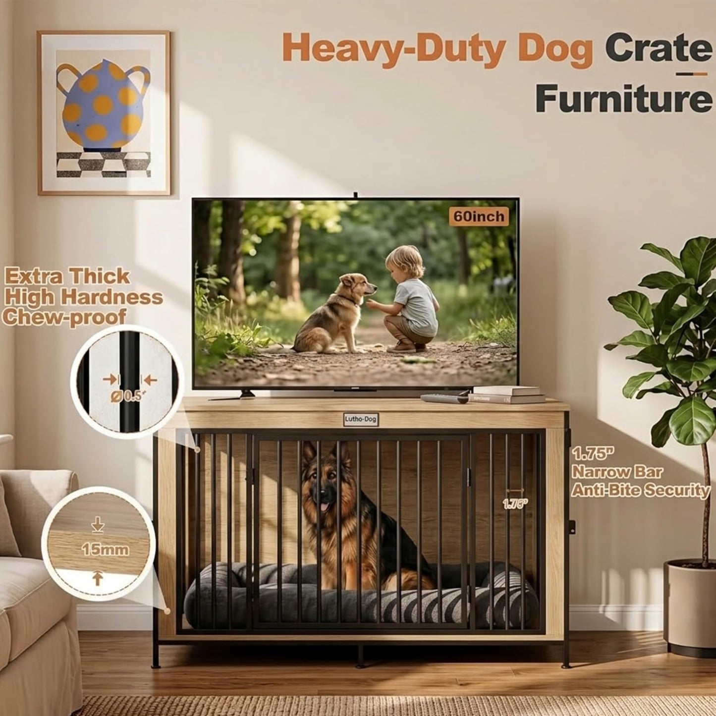 Dog Crate Furniture End Table Wooden Indoor Kennel
