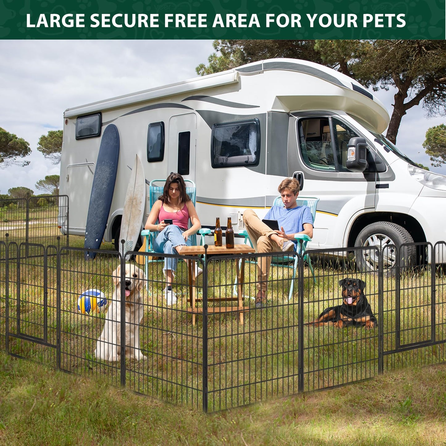 16 Panel Metal Dog Playpen Outdoor Fence with Gate Portable