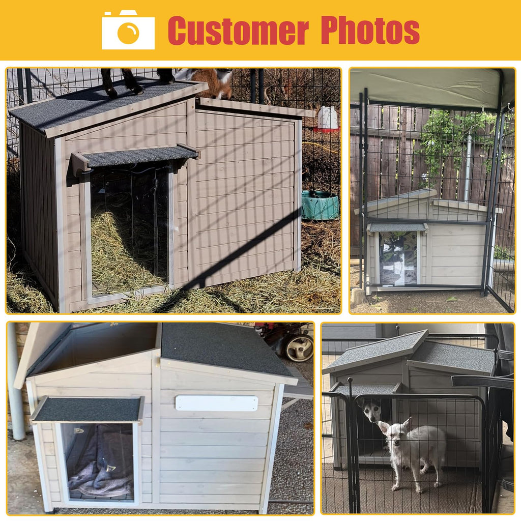 Ketive Outdoor Dog House with Removable Floor, Raised Feet, Anti-Chewing Iron Frame – Weatherproof Wooden Kennel with Roof, Movable Window for Indoor/Outdoor Use, Ideal for Dogs
