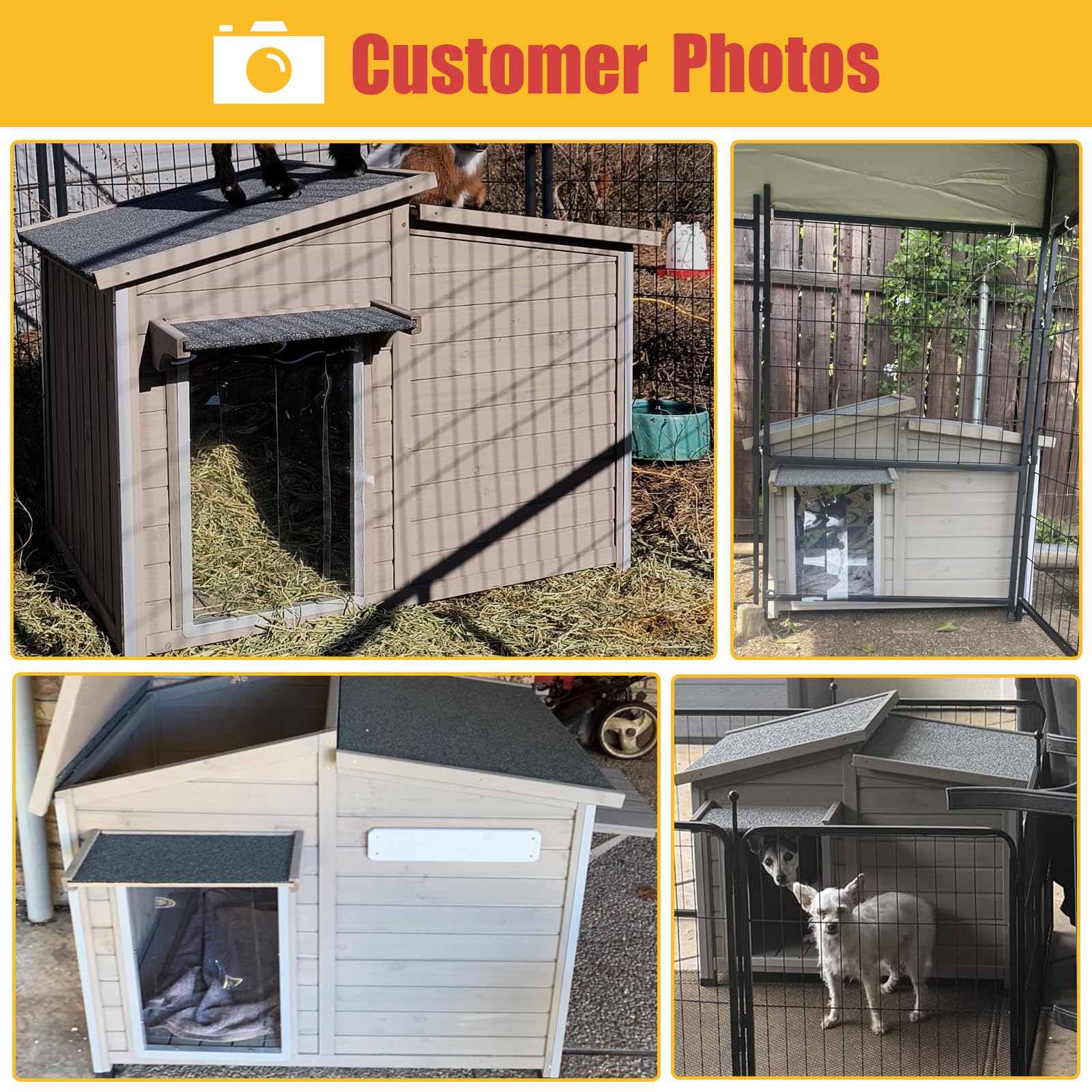 Ketive Outdoor Dog House with Removable Floor, Raised Feet, Anti-Chewing Iron Frame – Weatherproof Wooden Kennel with Roof, Movable Window for Indoor/Outdoor Use, Ideal for Dogs