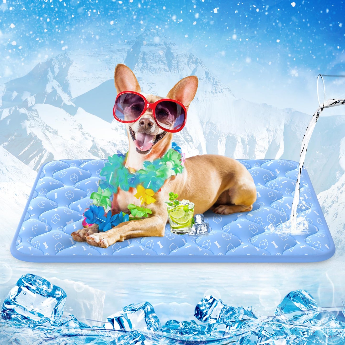 Cooling Dog Mat Arc-Chill Breathable Crate Pad Blue Green
