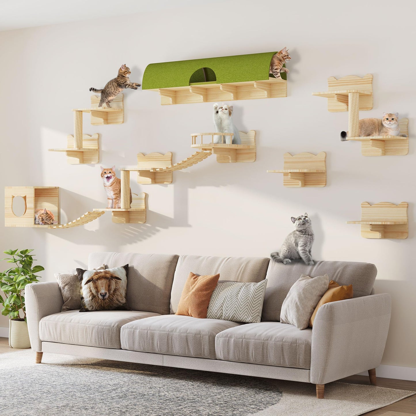 Wall Mounted Cat Shelves Furniture Set Plush Climbing Perches