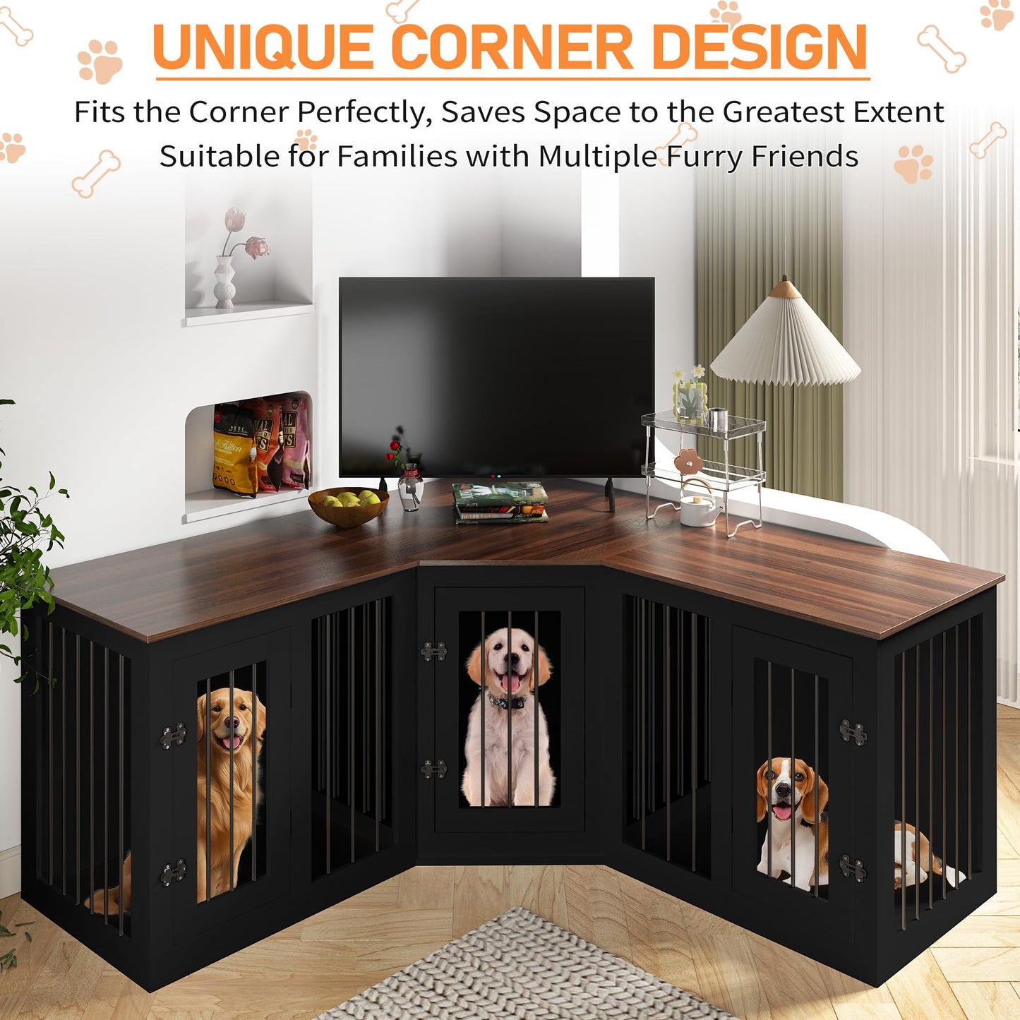 Triple Dog Crate Furniture Indoor Wooden Kennel Large