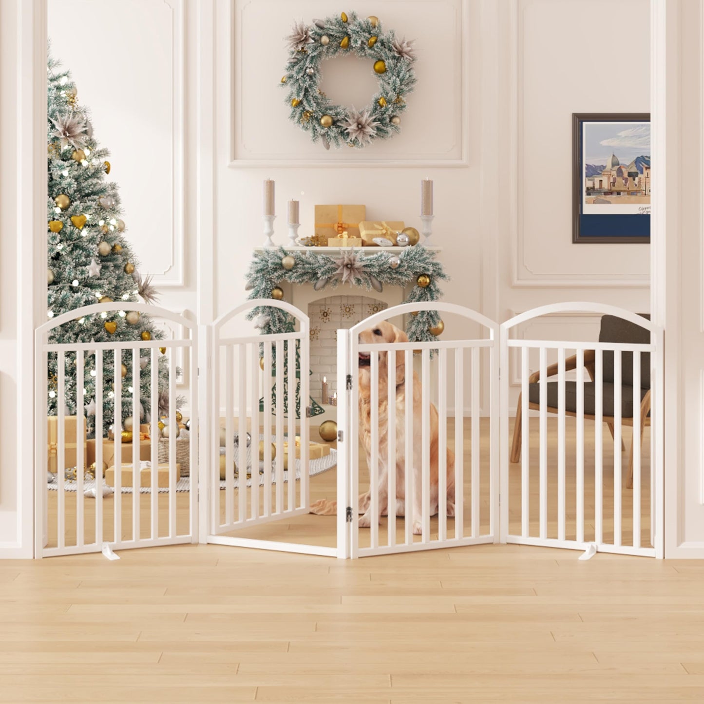 Foldable Dog Gate Freestanding Wide Pet Fence Door