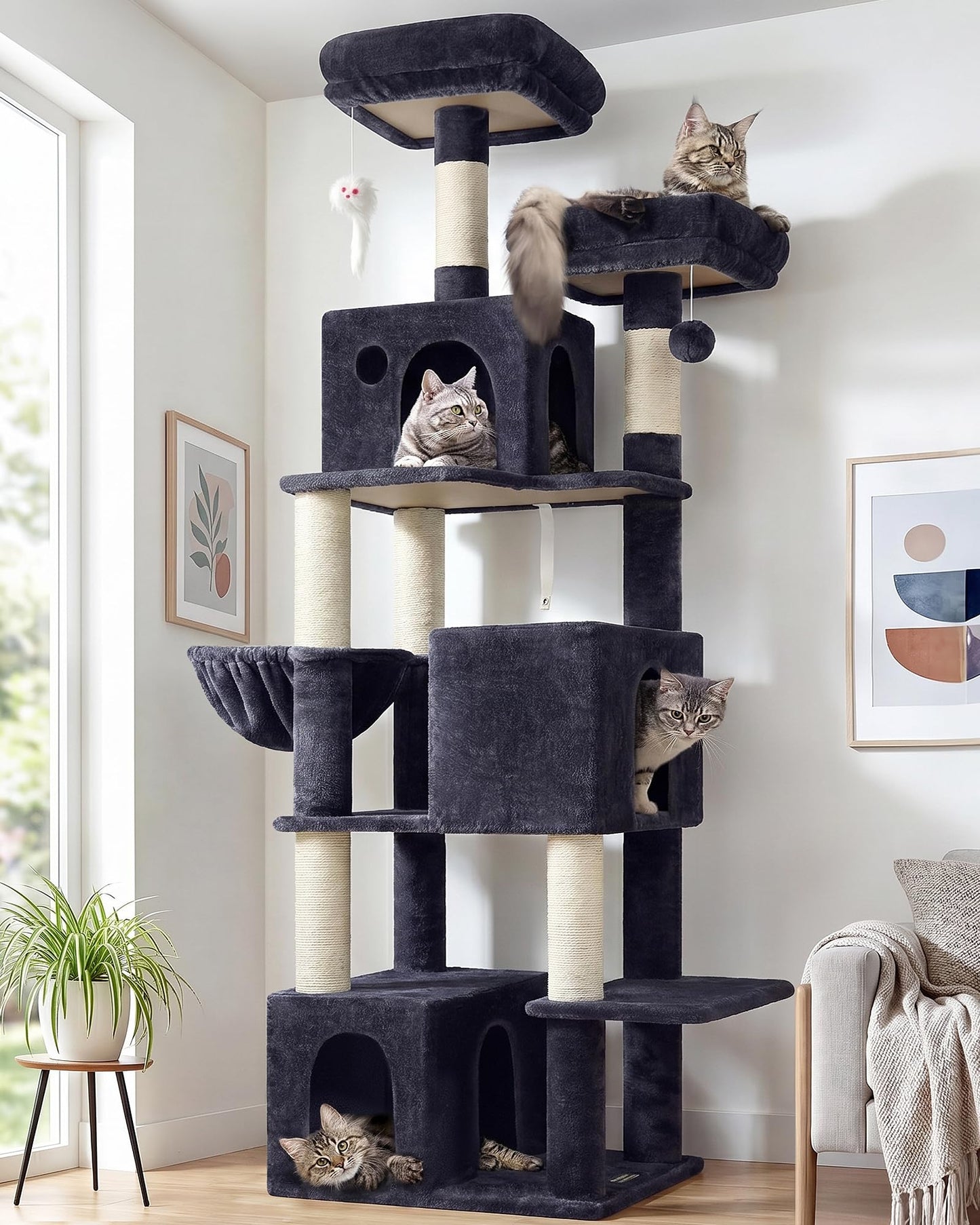 70 Inch Cat Tree Tower Scratching Post Hammock Condo
