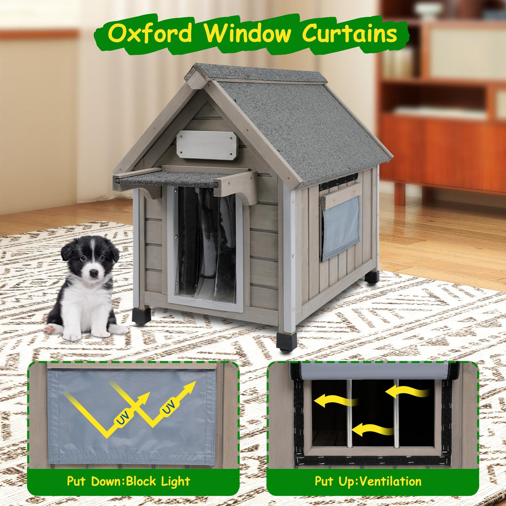 Dog House Outdoor Indoor Waterproof for Small Dog with Anti-Chewing Iron Frame, Raised Feet