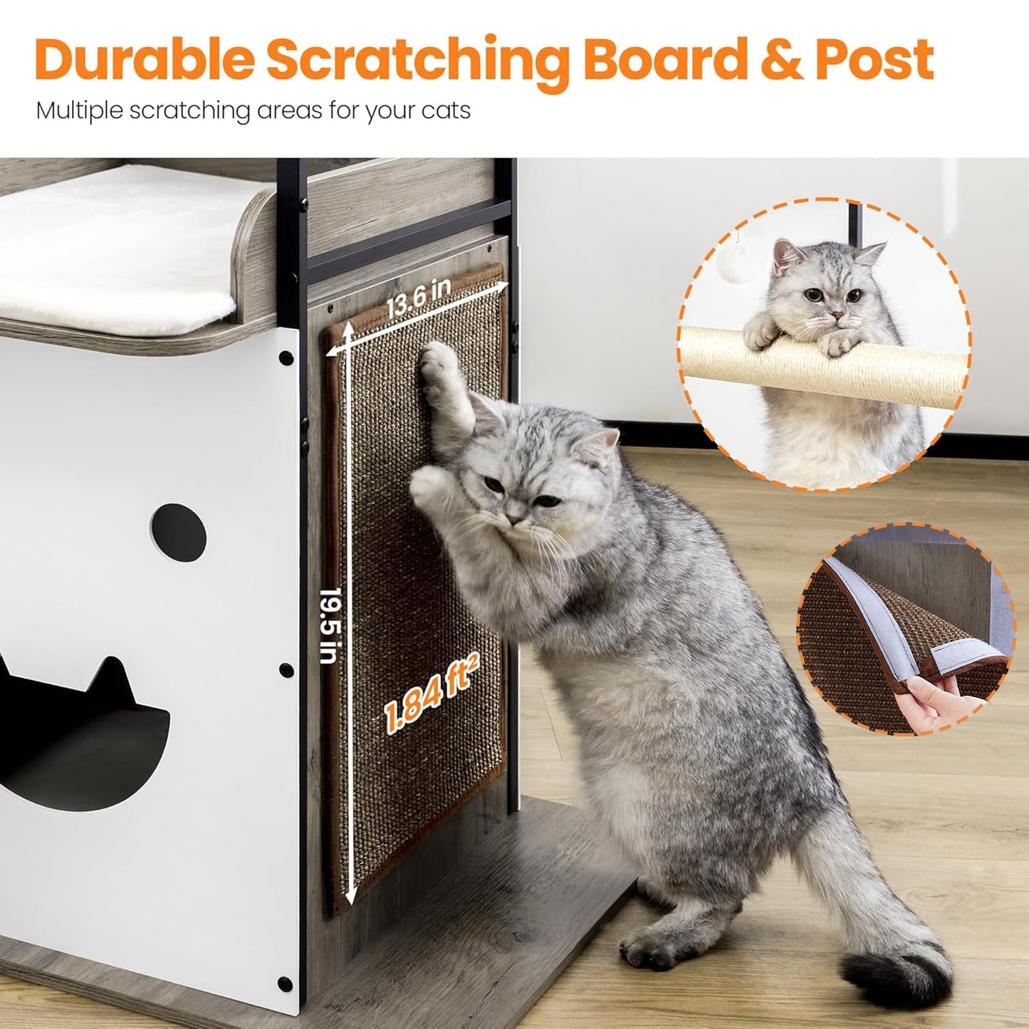Modern Wood Cat Tree Tall Multi Level Cat Tower Perch Bed