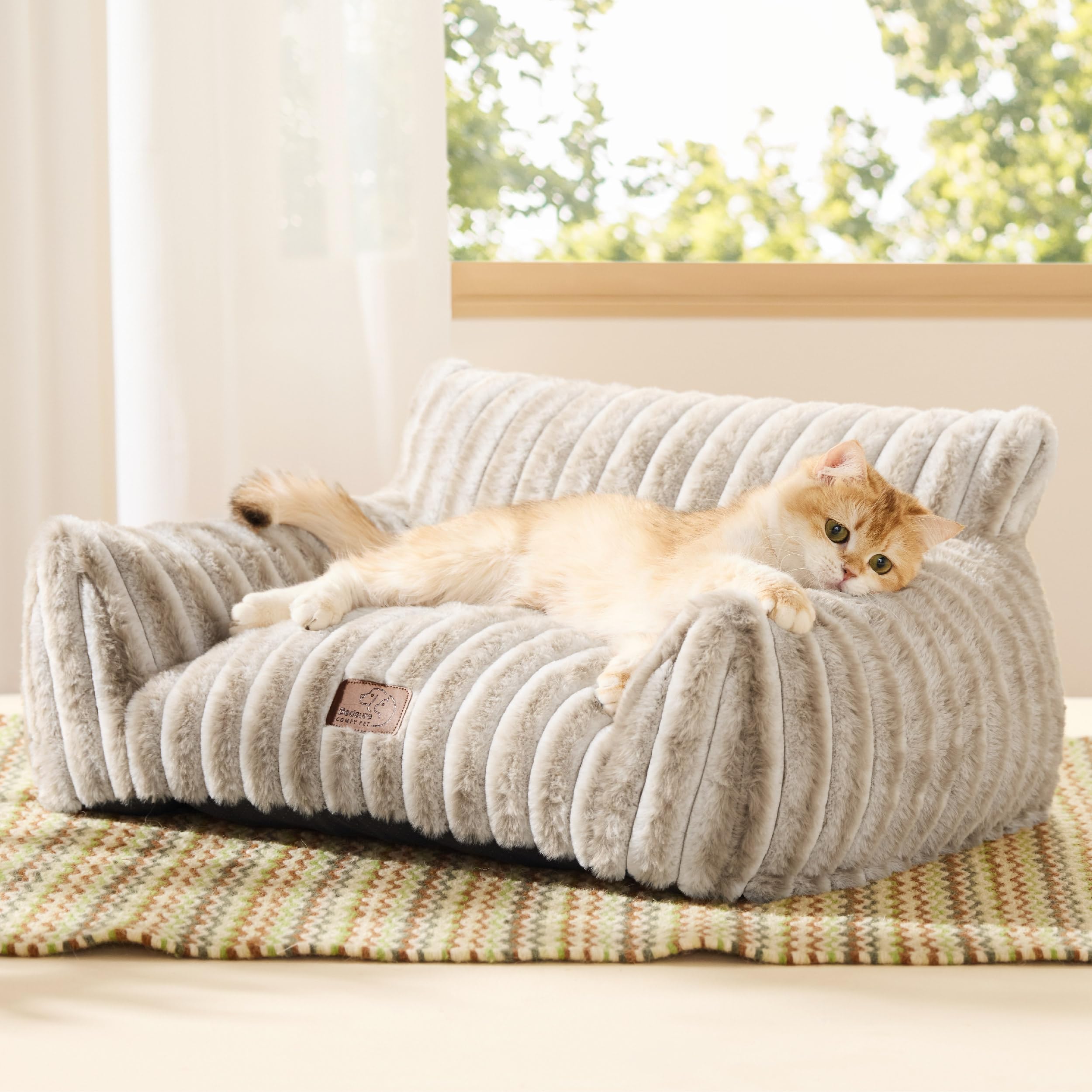 Bedsure Cute Pet Couch - Fluffy Cat Sofa with Premium Soft Corduroy Fleece, Fuzzy Pet Couch Bed with Removable Washable Cover, Supportive Cat Chair