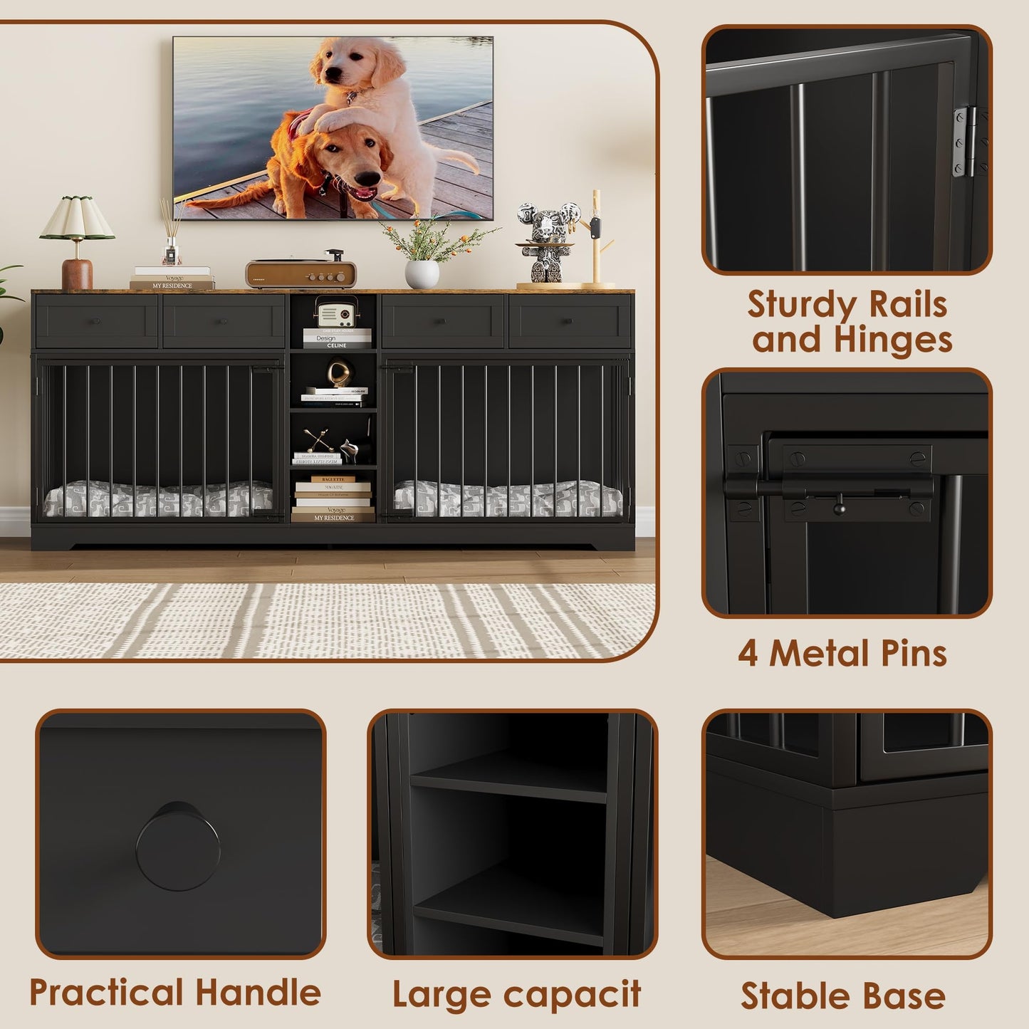 Dog Crate Indoor Kennel with Storage Drawers Shelves
