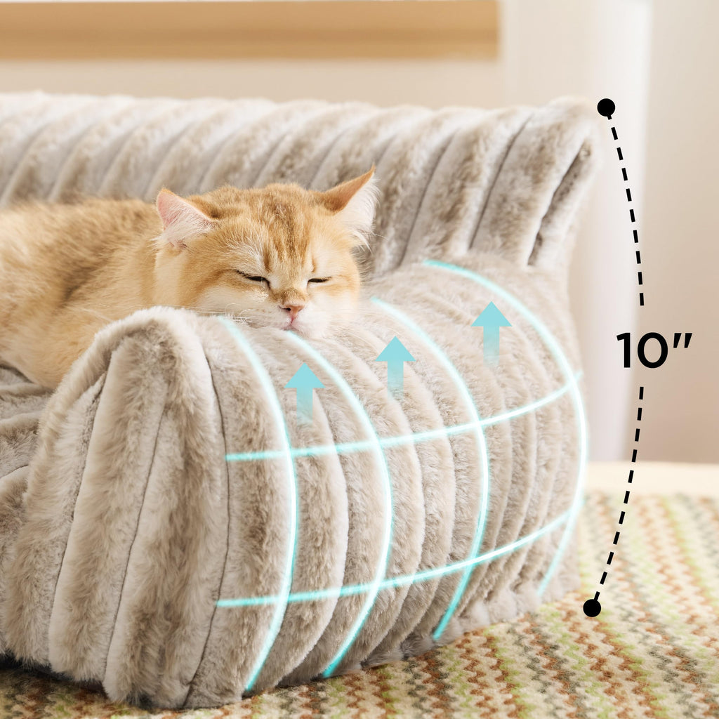 Bedsure Cute Pet Couch - Fluffy Cat Sofa with Premium Soft Corduroy Fleece, Fuzzy Pet Couch Bed with Removable Washable Cover, Supportive Cat Chair