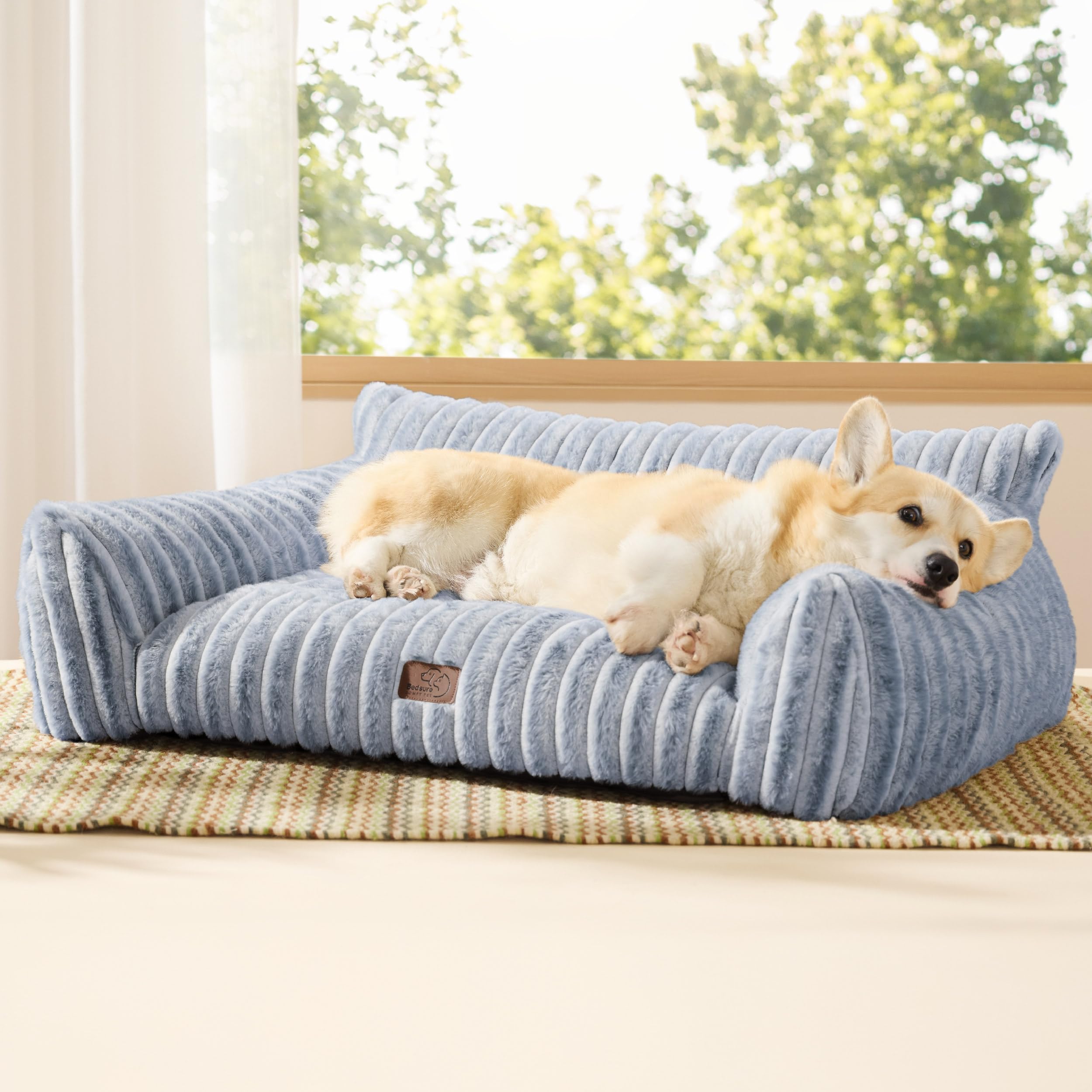 Bedsure Cute Pet Couch - Fluffy Cat Sofa with Premium Soft Corduroy Fleece, Fuzzy Pet Couch Bed with Removable Washable Cover, Supportive Cat Chair