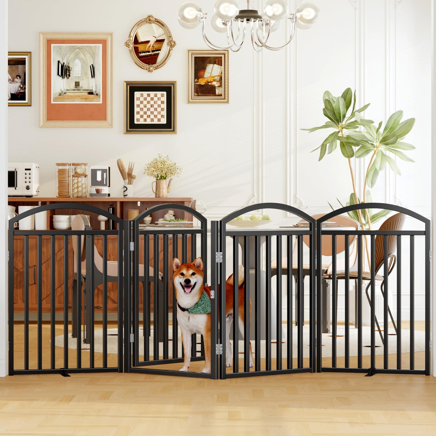 Foldable Dog Gate Freestanding Wide Pet Fence Door