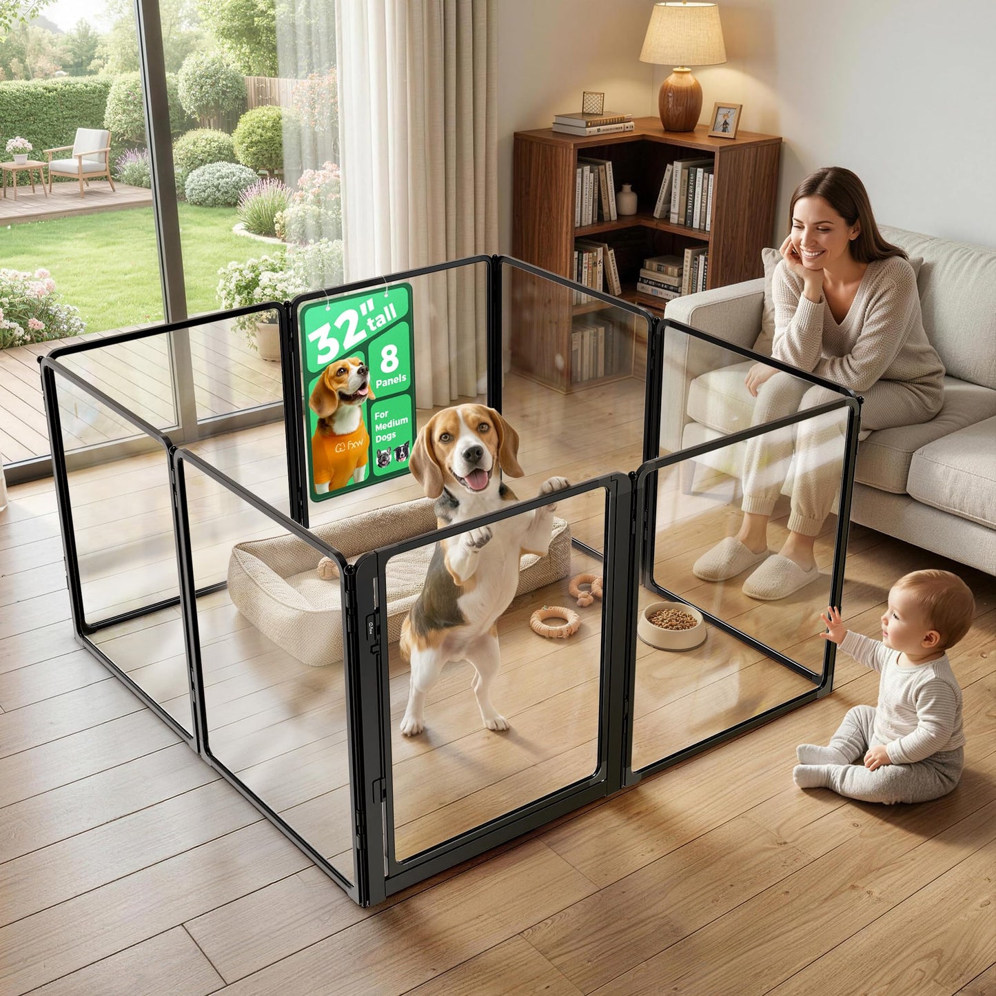 Acrylic Indoor Dog Playpen Metal Frame Heavy Duty Puppy Fence