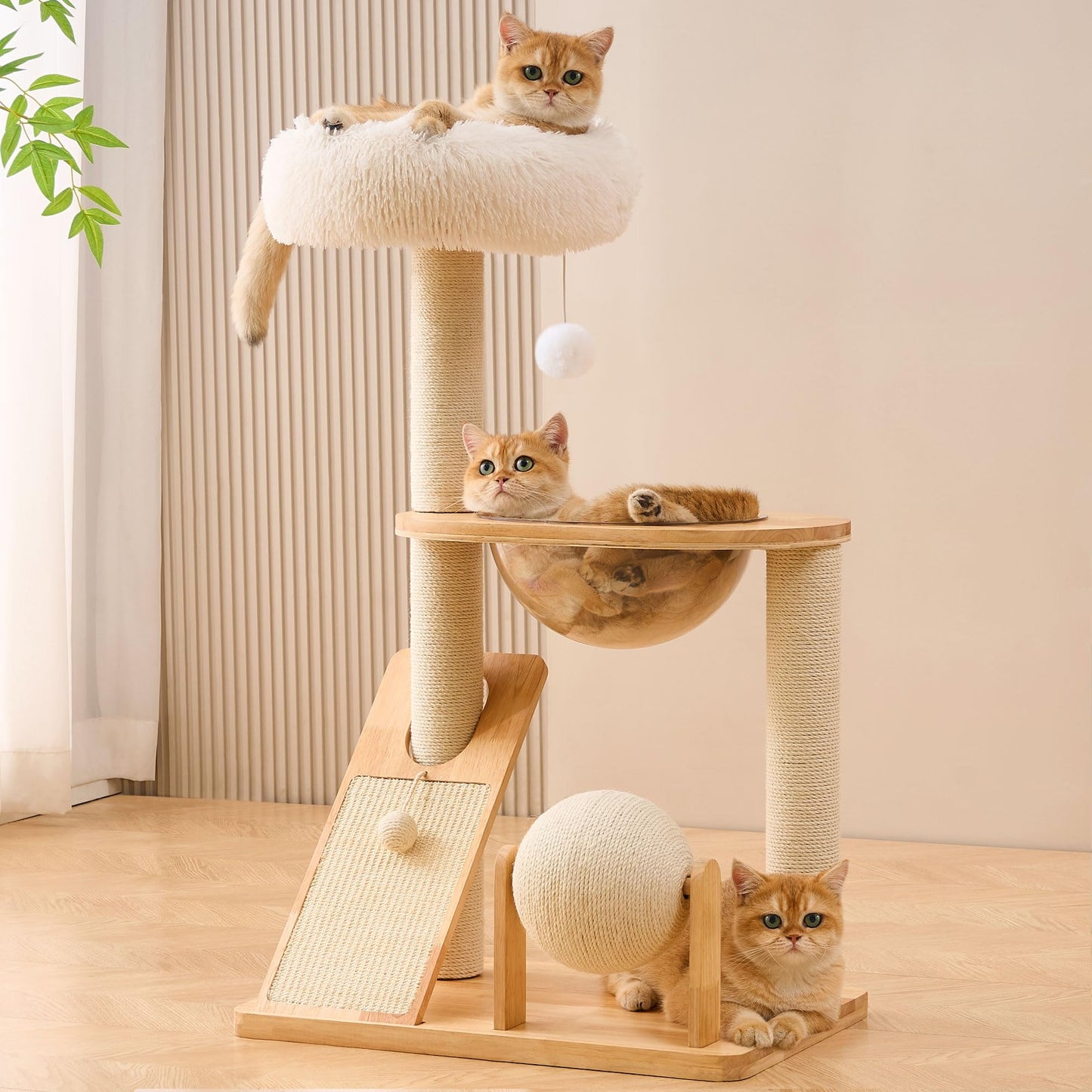 Solid Wood Cat Tree Tower Scratching Post Space Capsule Bed