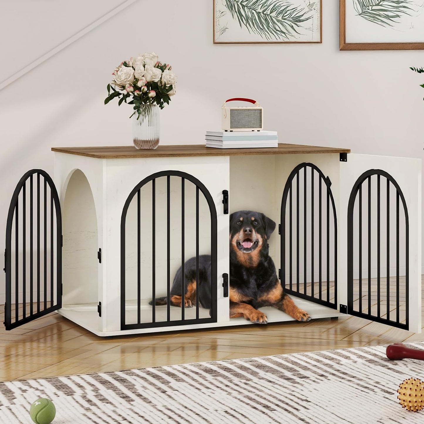 Wooden Dog Crate Furniture Indoor Kennel End Table TV Stand
