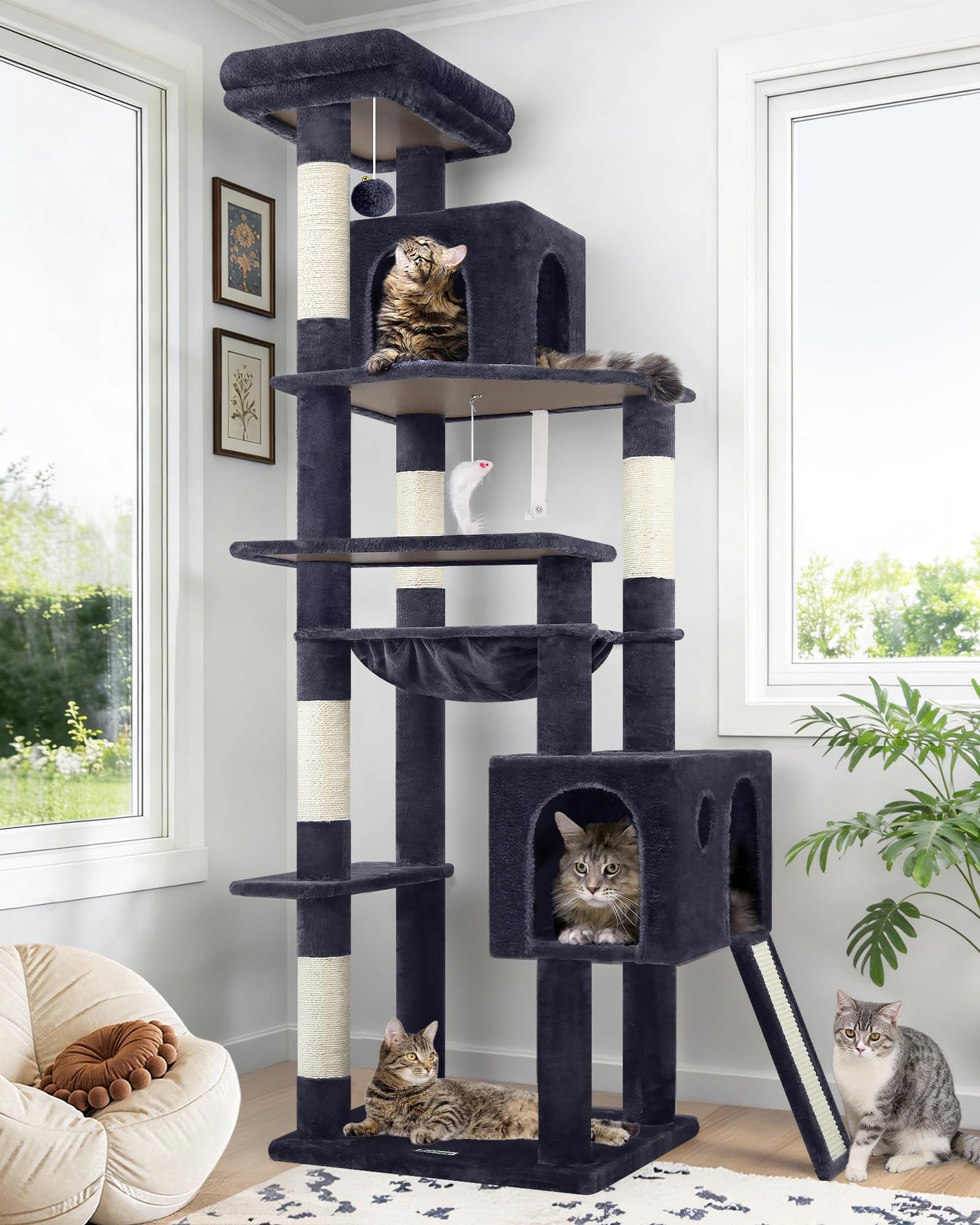 Heavy Duty Cat Tree Tower 70 Inch Scratching Post Hammock Condo