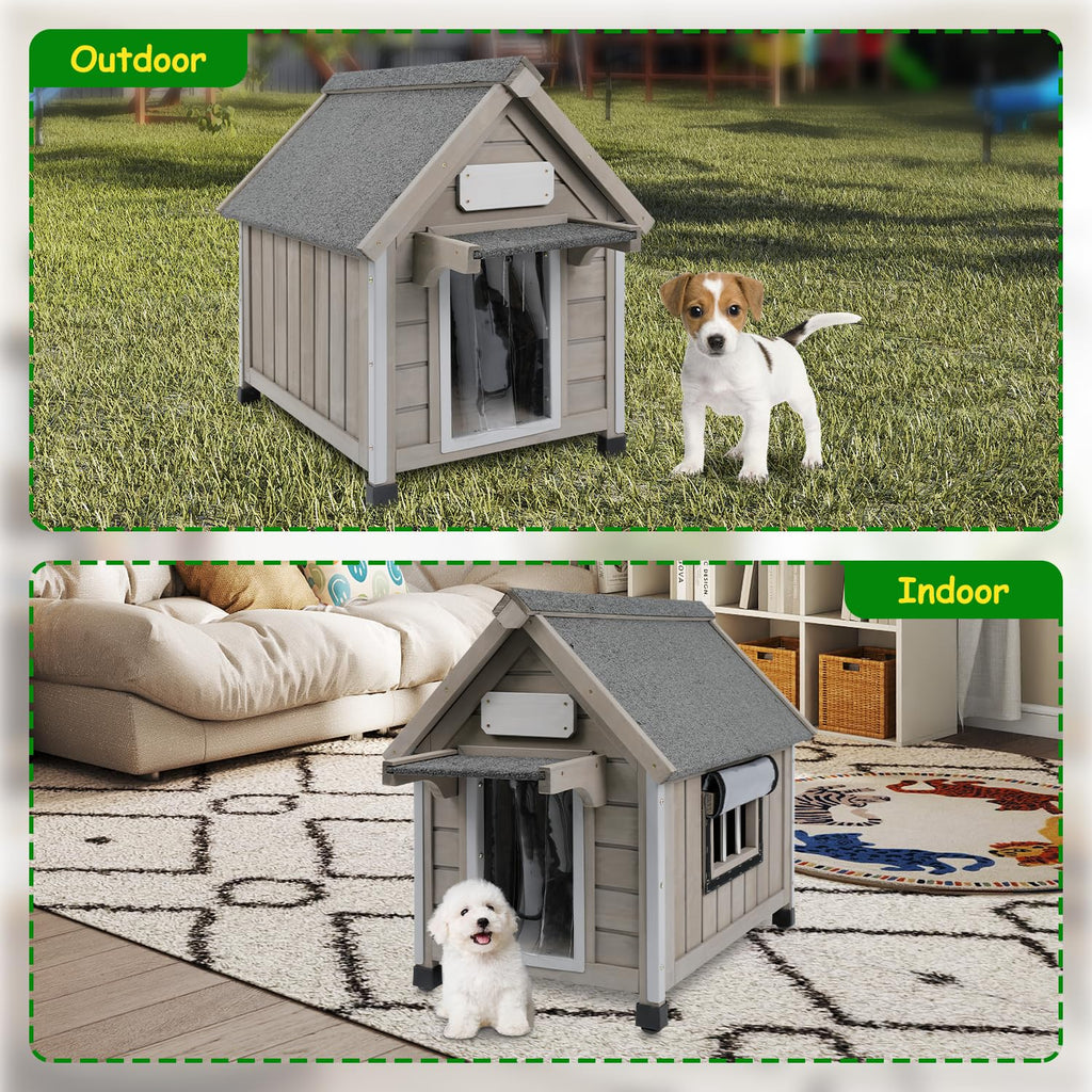 Dog House Outdoor Indoor Waterproof for Small Dog with Anti-Chewing Iron Frame, Raised Feet