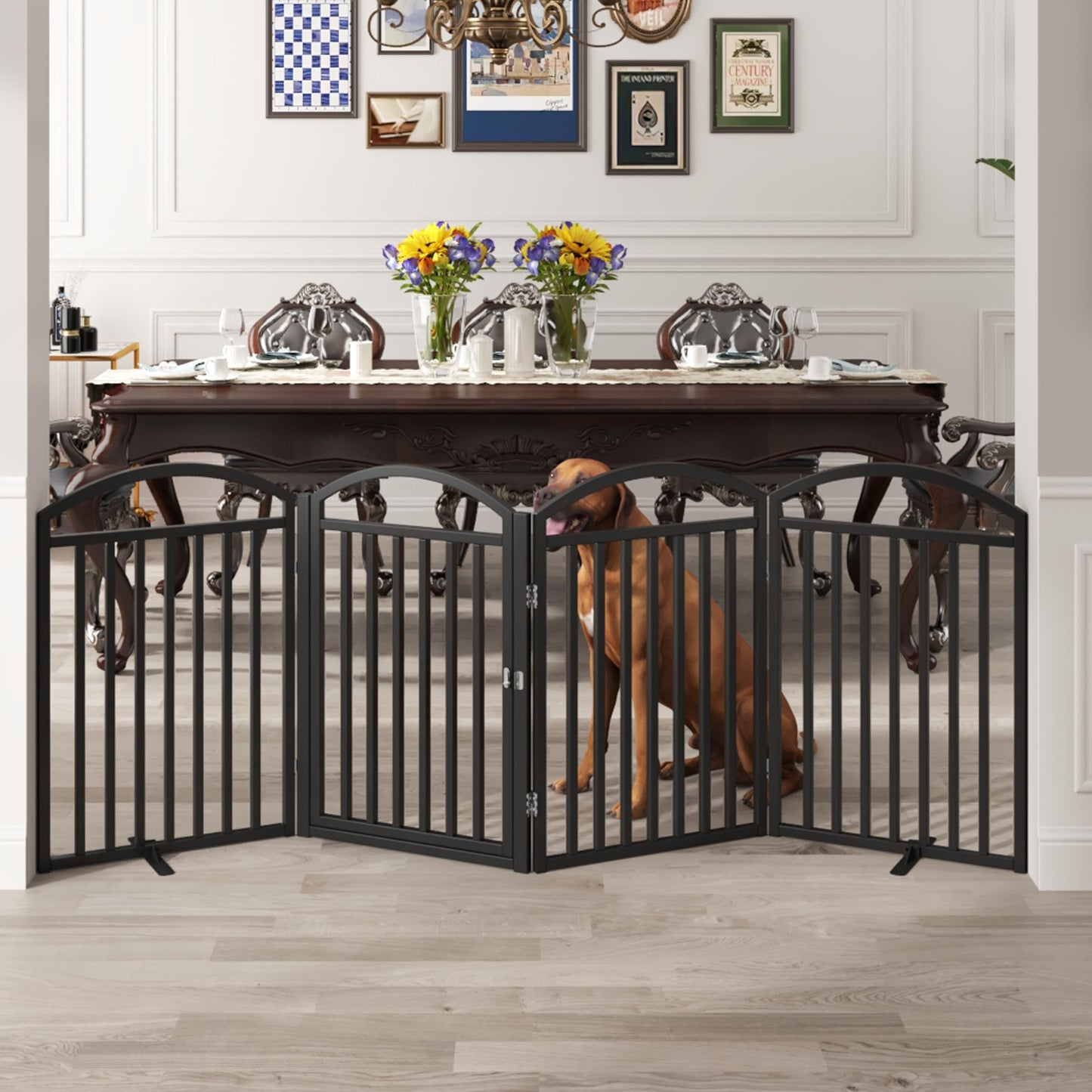 Foldable Dog Gate Freestanding Wide Pet Fence Door