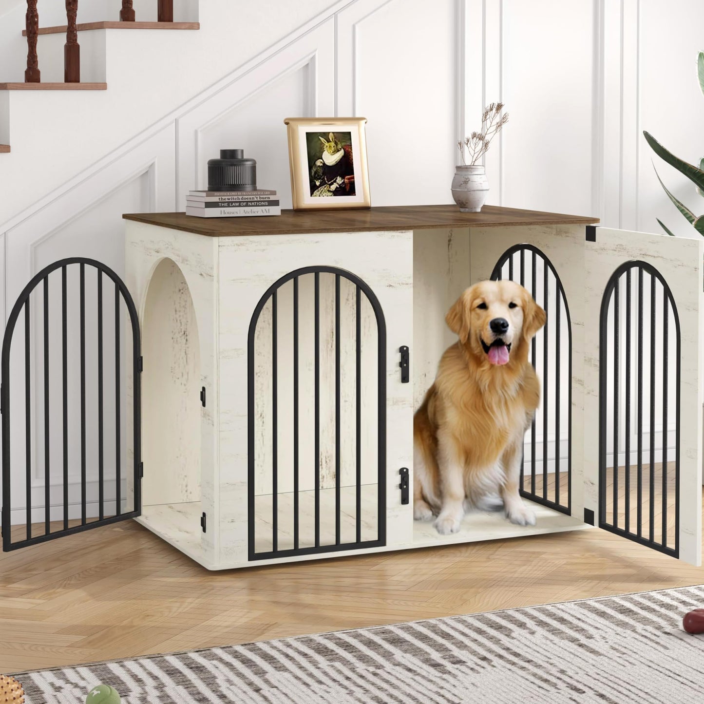Wooden Dog Crate Furniture Indoor Kennel End Table TV Stand