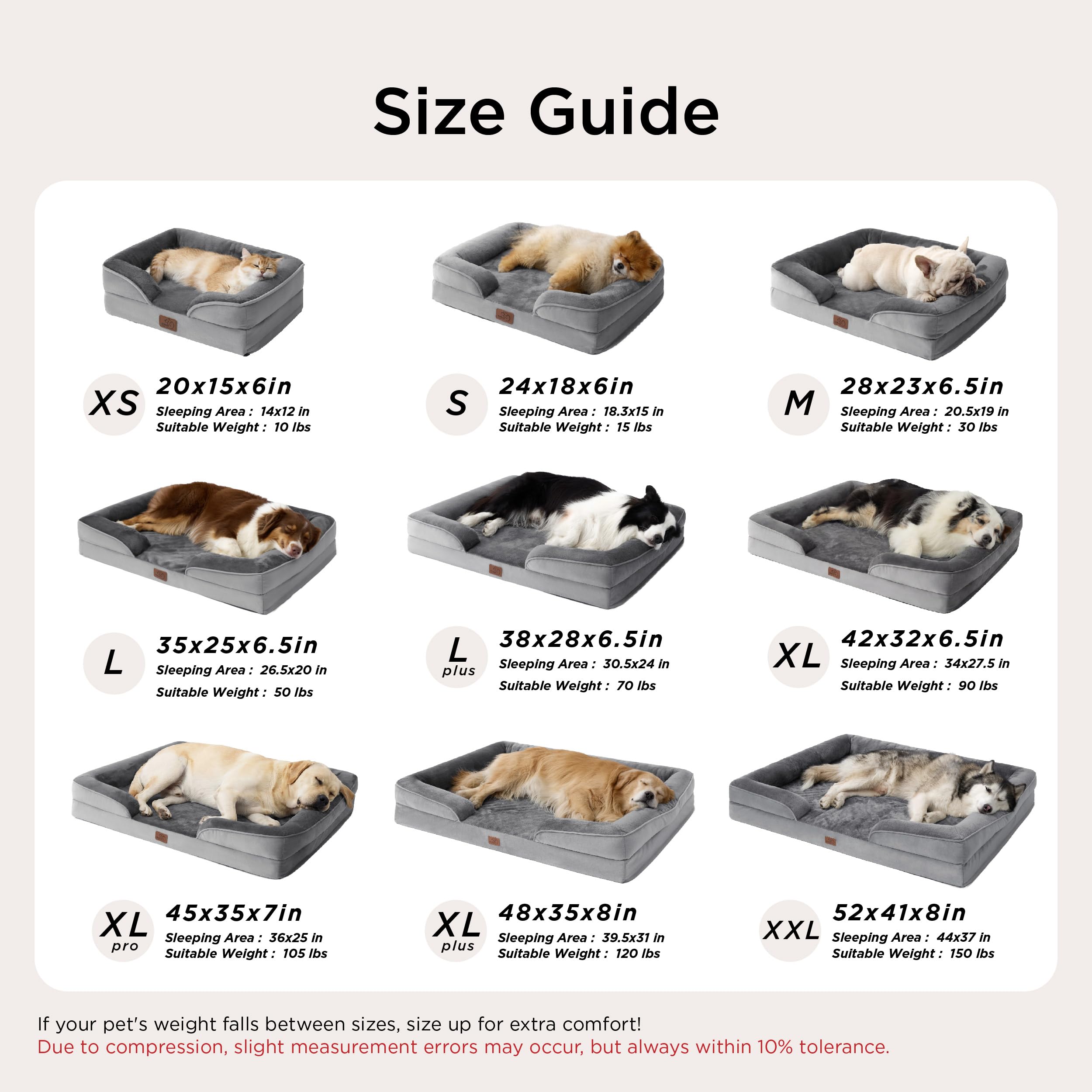 Bedsure Orthopedic Dog Bed - Washable Bolster Dog Cat Sofa Beds, Supportive Foam Pet Couch Bed with Removable Washable Cover, Waterproof Lining and Nonskid Bottom