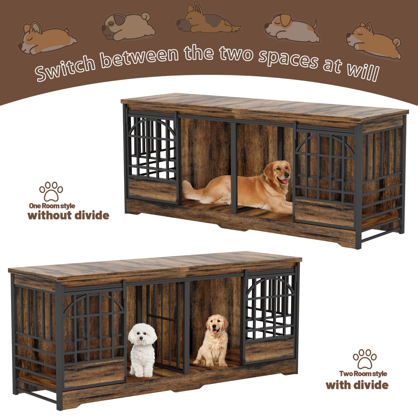 Double Dog Crate Furniture XL Indoor Kennel Divider TV Stand