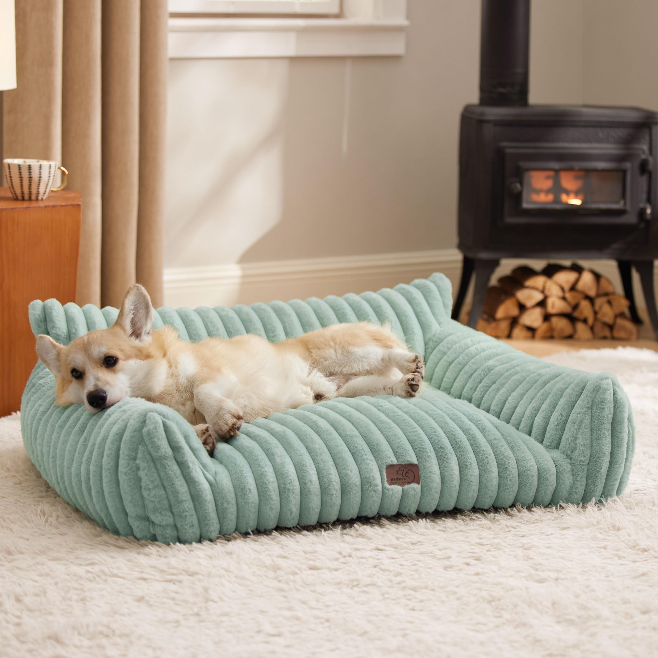Bedsure Cute Pet Couch - Fluffy Cat Sofa with Premium Soft Corduroy Fleece, Fuzzy Pet Couch Bed with Removable Washable Cover, Supportive Cat Chair