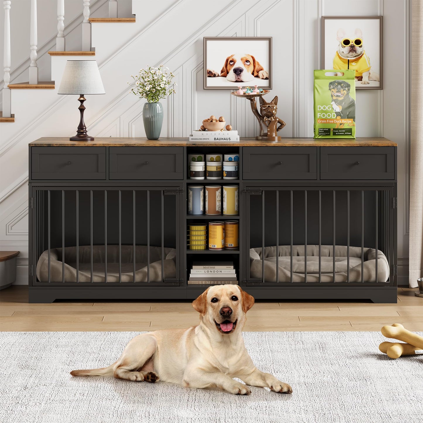 Dog Crate Indoor Kennel with Storage Drawers Shelves