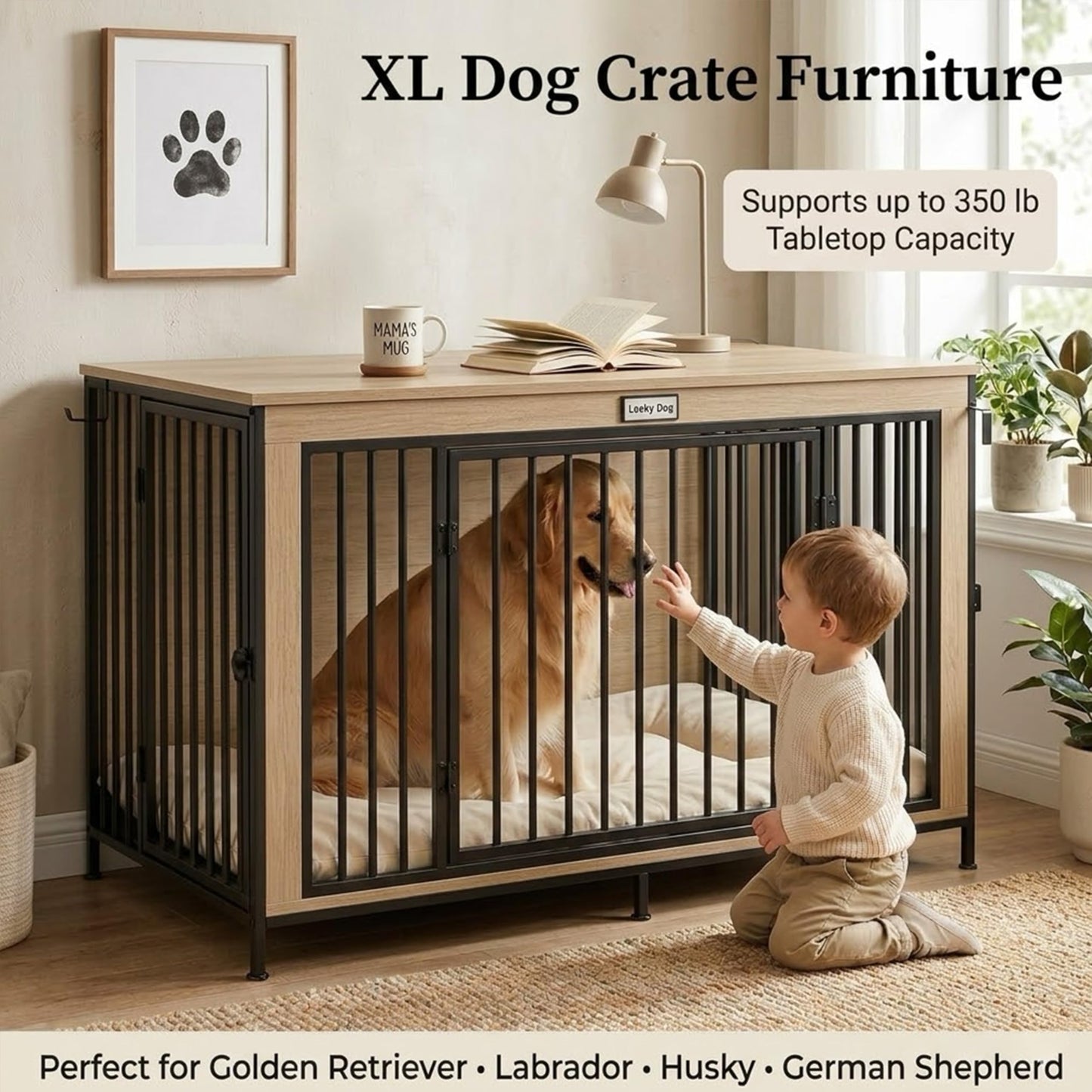Dog Crate Furniture End Table Wooden Indoor Kennel