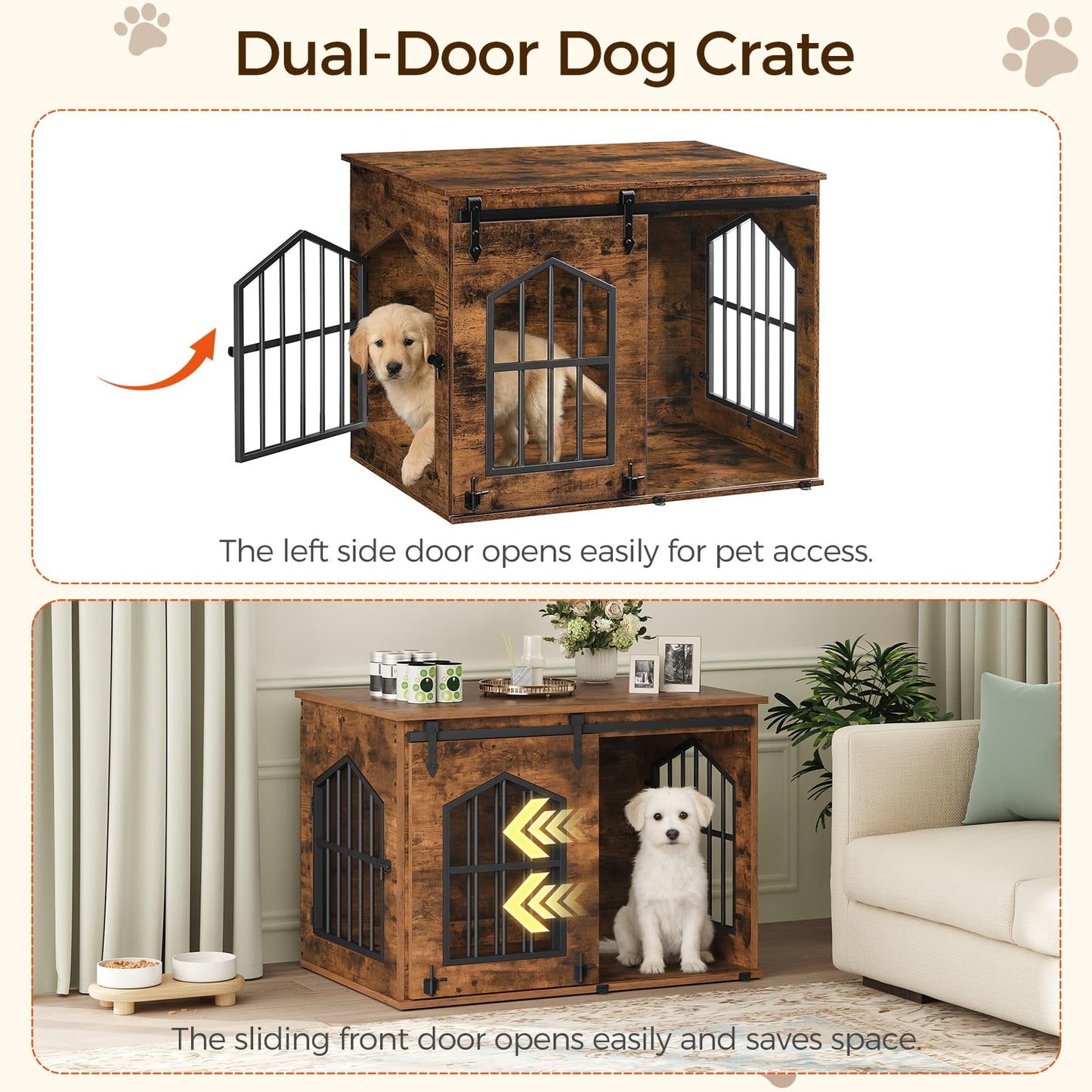 Farmhouse Dog Crate Furniture Sliding Barn Door Wooden Kennel