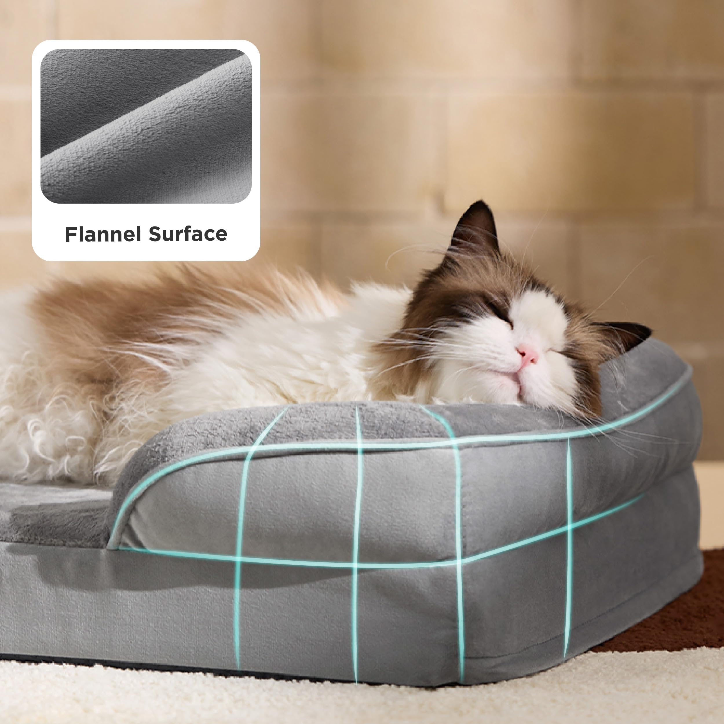 Bedsure Orthopedic Dog Bed - Washable Bolster Dog Cat Sofa Beds, Supportive Foam Pet Couch Bed with Removable Washable Cover, Waterproof Lining and Nonskid Bottom