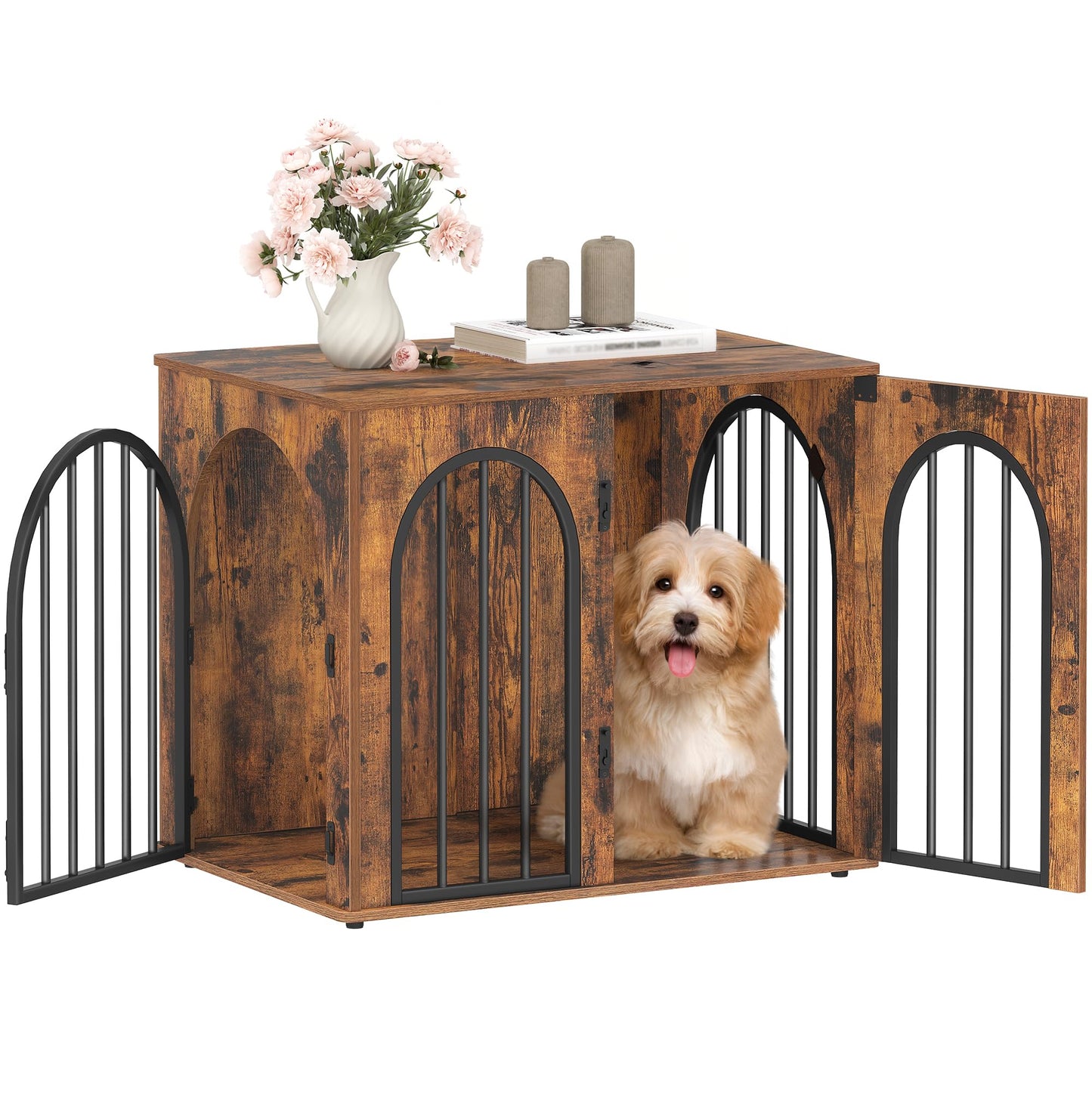 Wooden Dog Crate Furniture Indoor Kennel End Table TV Stand