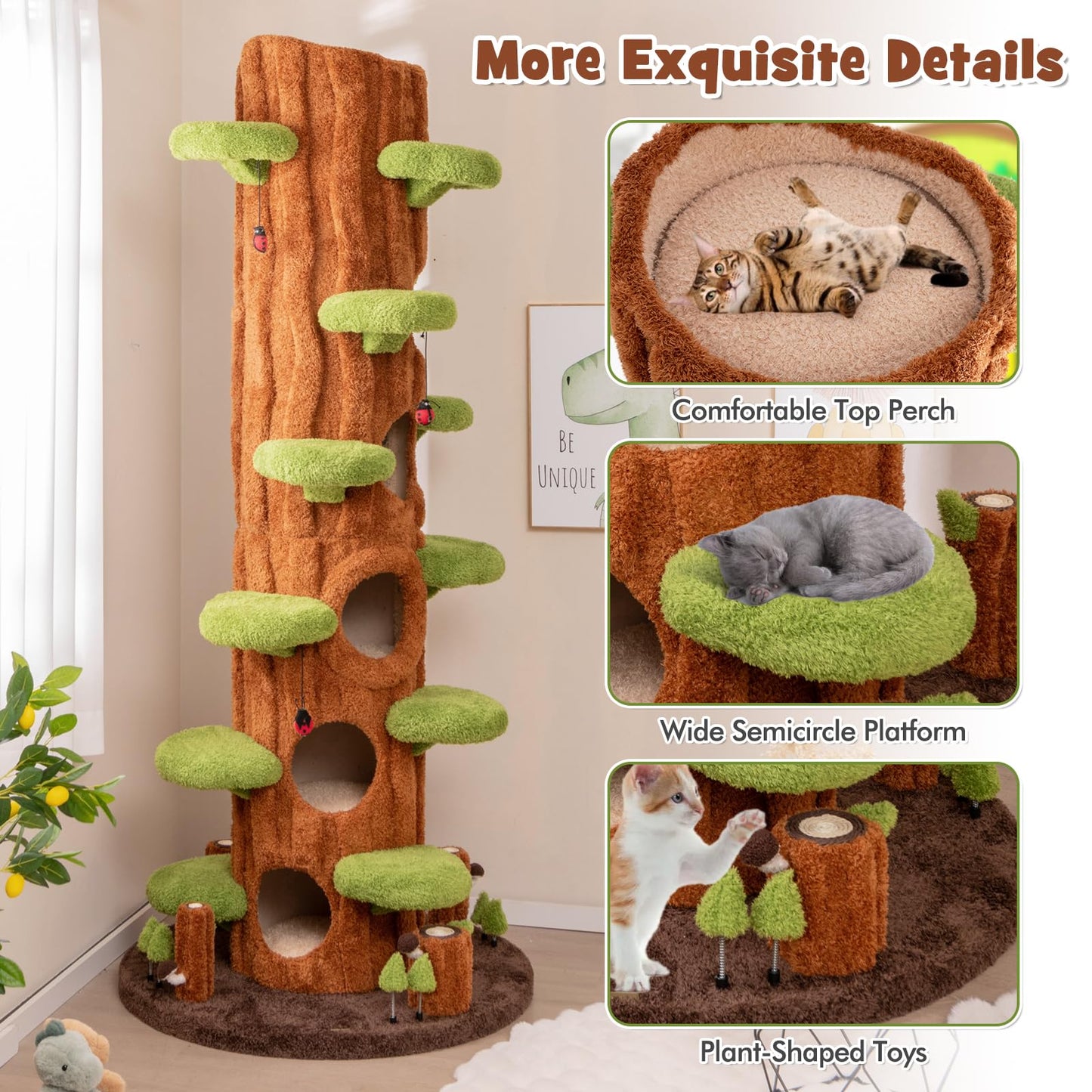 Tall Cat Tree Tower Sisal Scratching Condo Hanging Toys Indoor