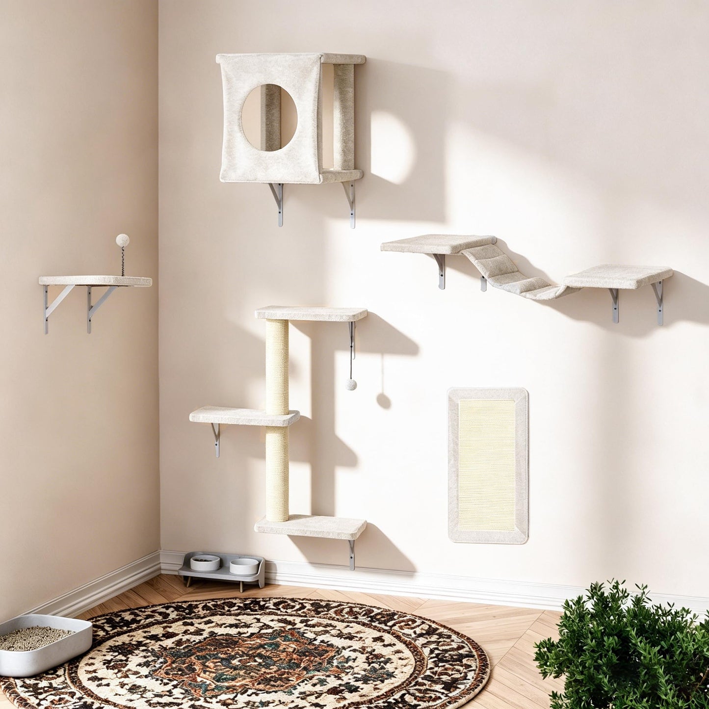 Wall Mounted Cat Shelves Furniture Set Climbing Perches