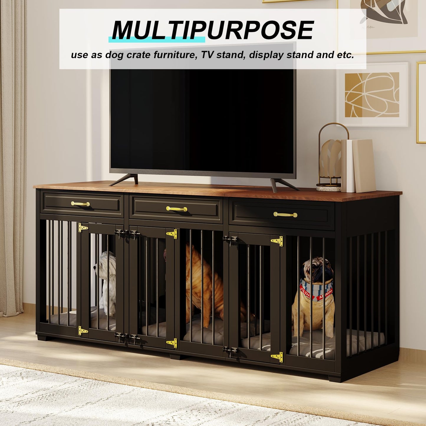 Indoor Dog Crate Furniture Wooden Kennel Dividers Drawers