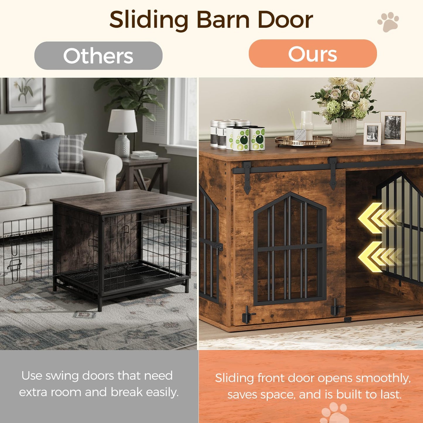 Farmhouse Dog Crate Furniture Sliding Barn Door Wooden Kennel