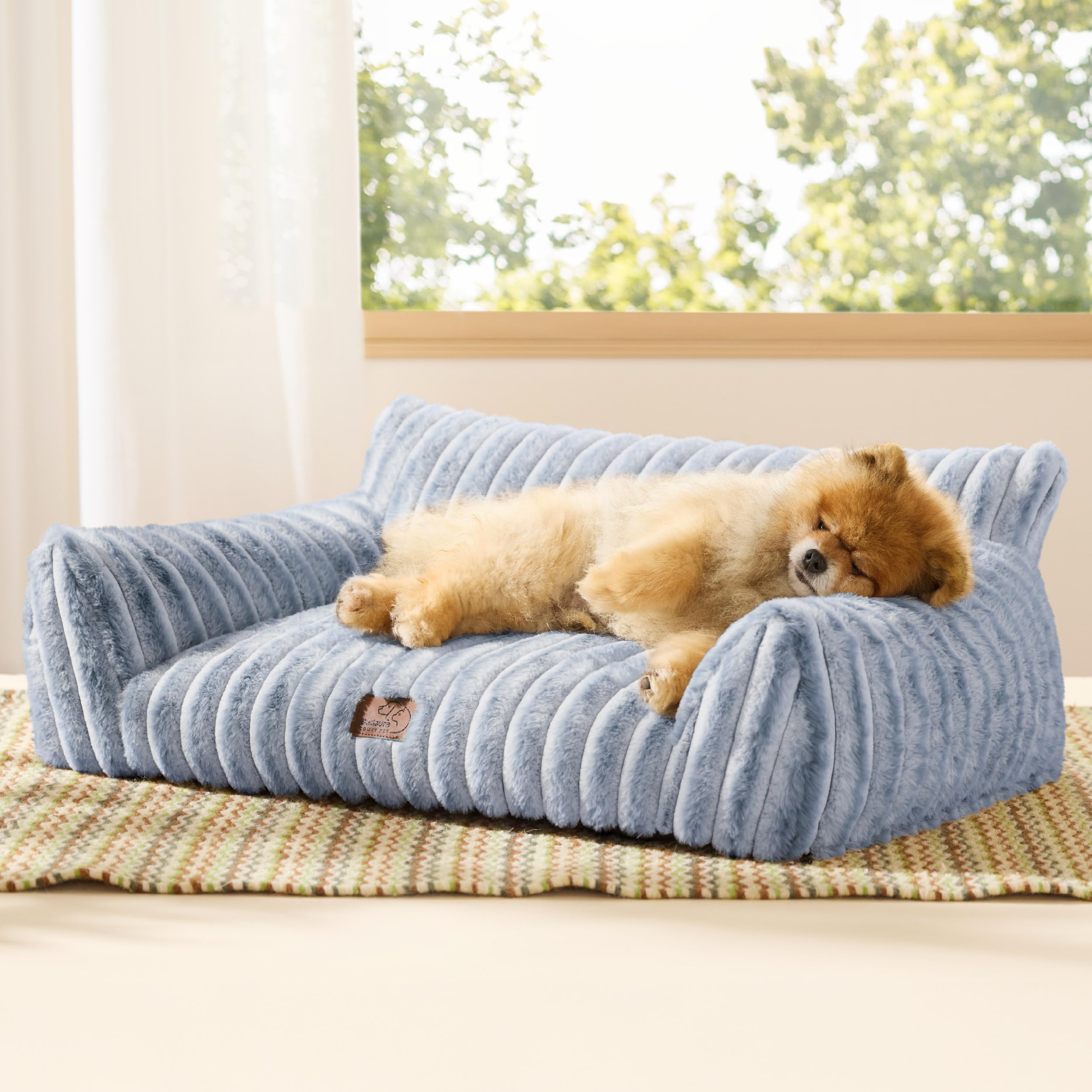 Bedsure Cute Pet Couch - Fluffy Cat Sofa with Premium Soft Corduroy Fleece, Fuzzy Pet Couch Bed with Removable Washable Cover, Supportive Cat Chair