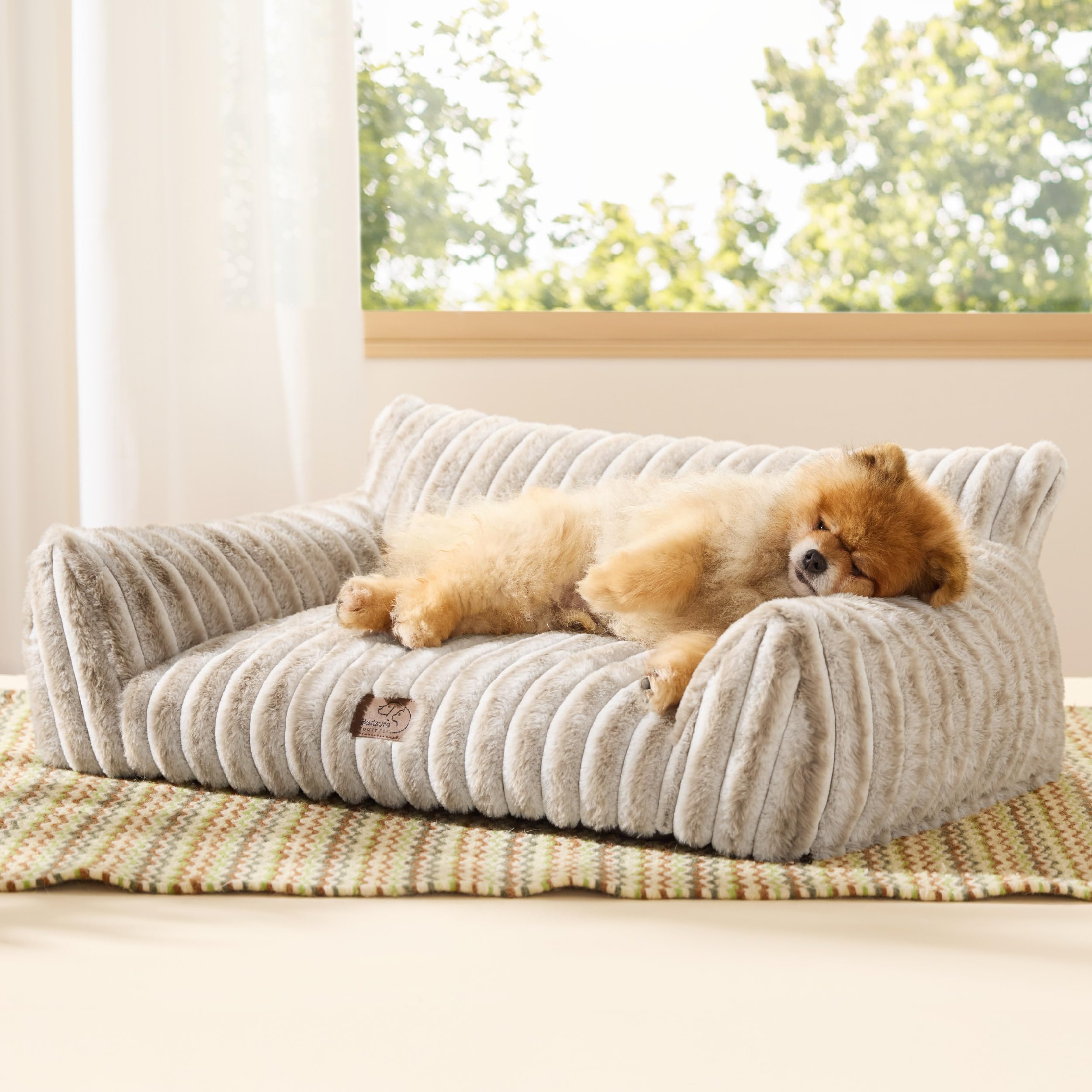 Bedsure Cute Pet Couch - Fluffy Cat Sofa with Premium Soft Corduroy Fleece, Fuzzy Pet Couch Bed with Removable Washable Cover, Supportive Cat Chair