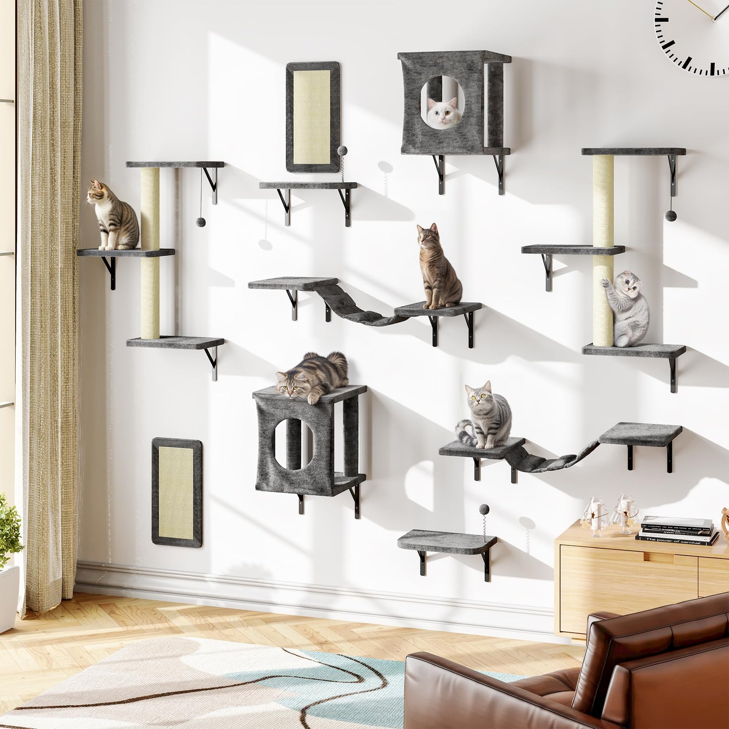 Wall Mounted Cat Climber Set Tree Bridge Steps Scratcher